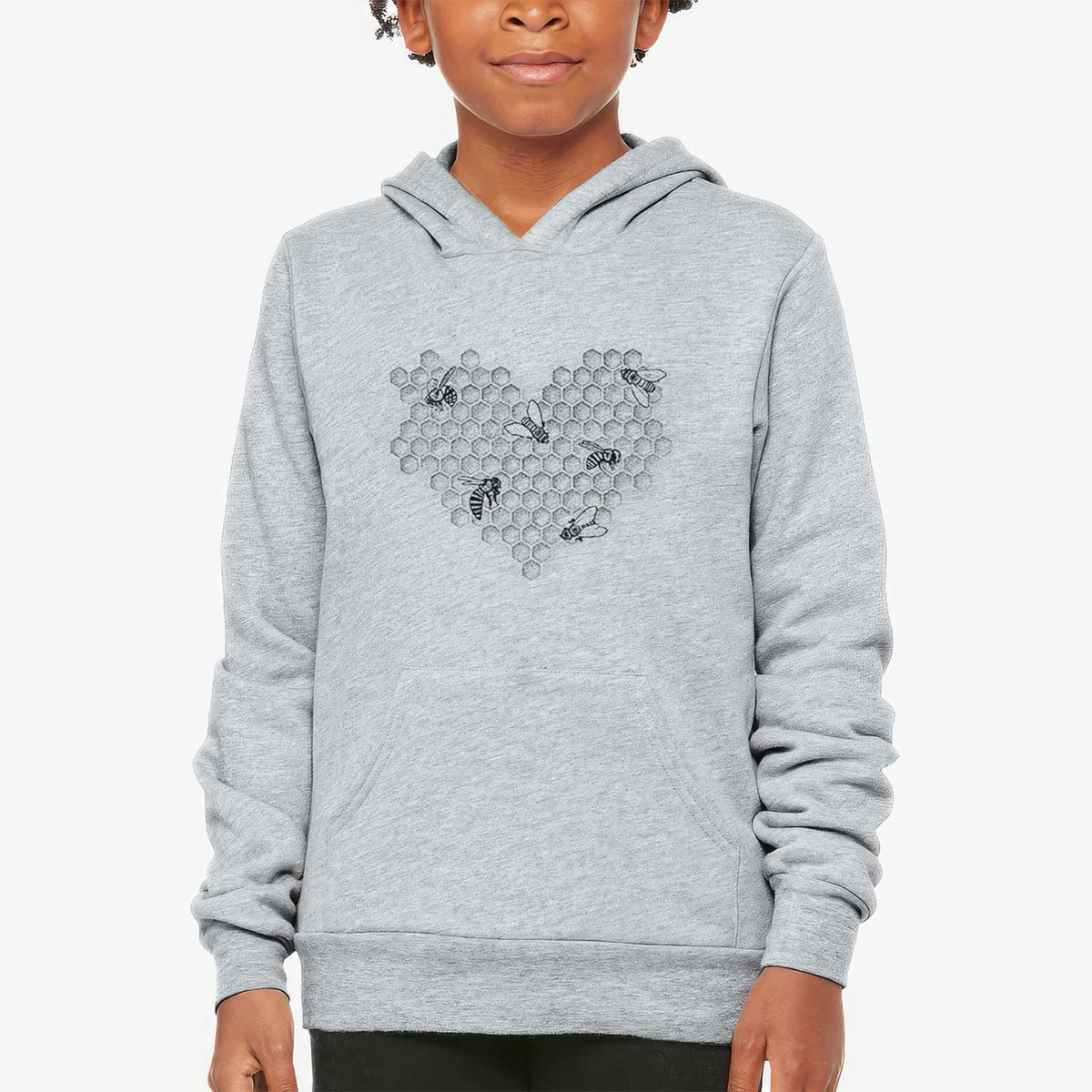Honeycomb Heart with Bees - Youth Hoodie Sweatshirt