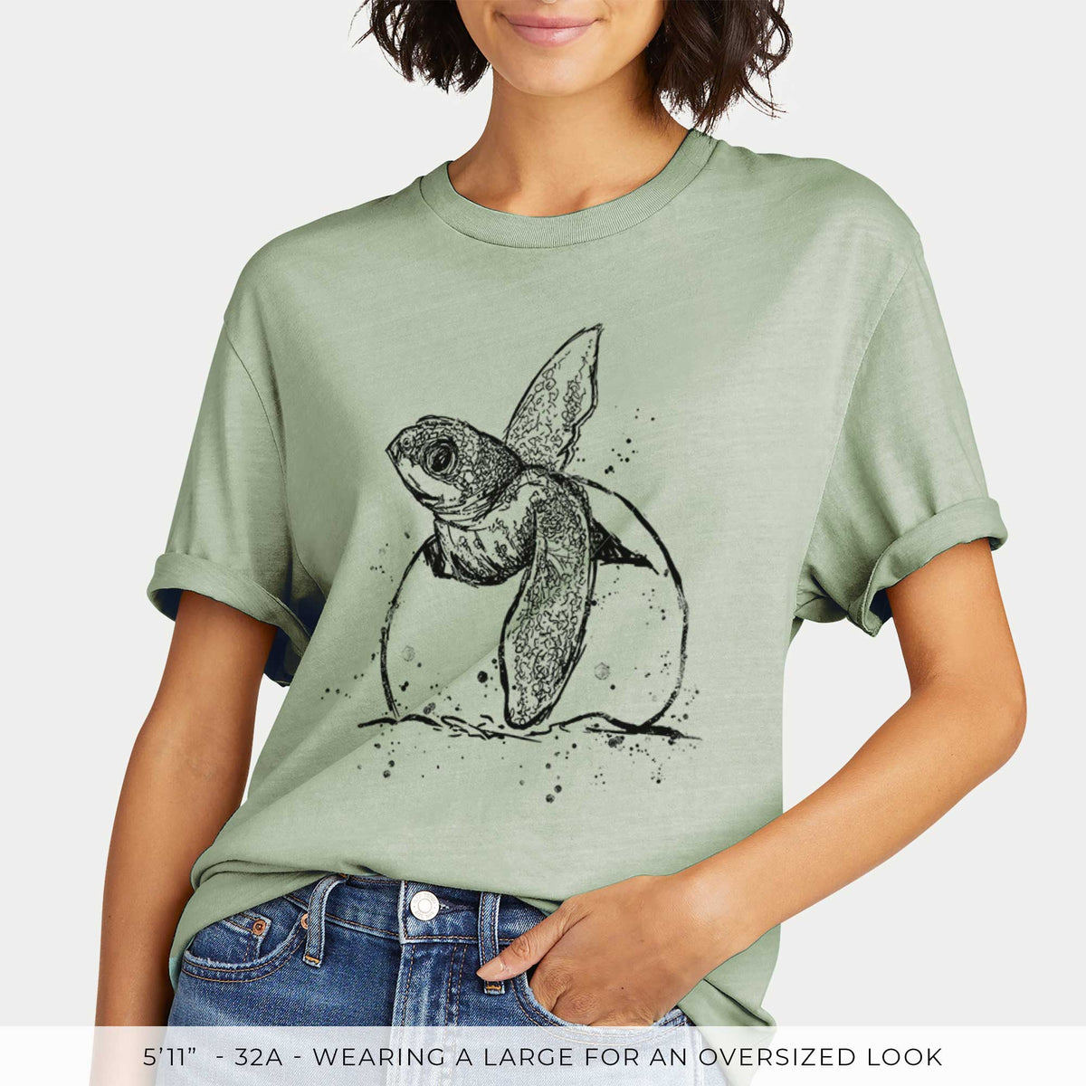 Leatherback Turtle Hatching -  Mineral Wash 100% Organic Cotton Short Sleeve