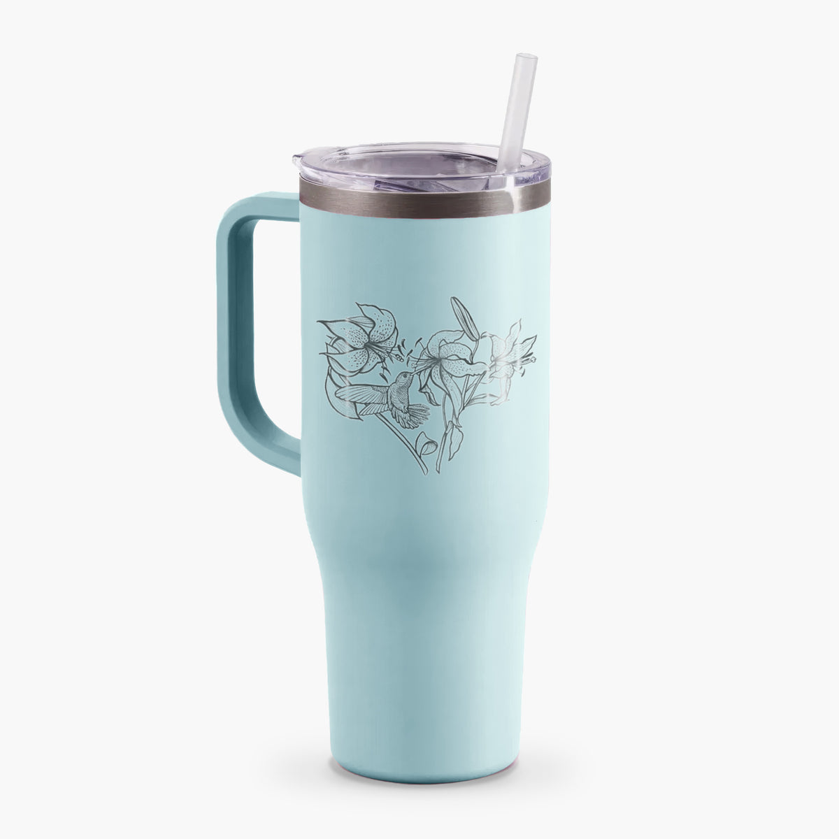 Hummingbird with Lillies Heart - 40oz Tumbler with Handle