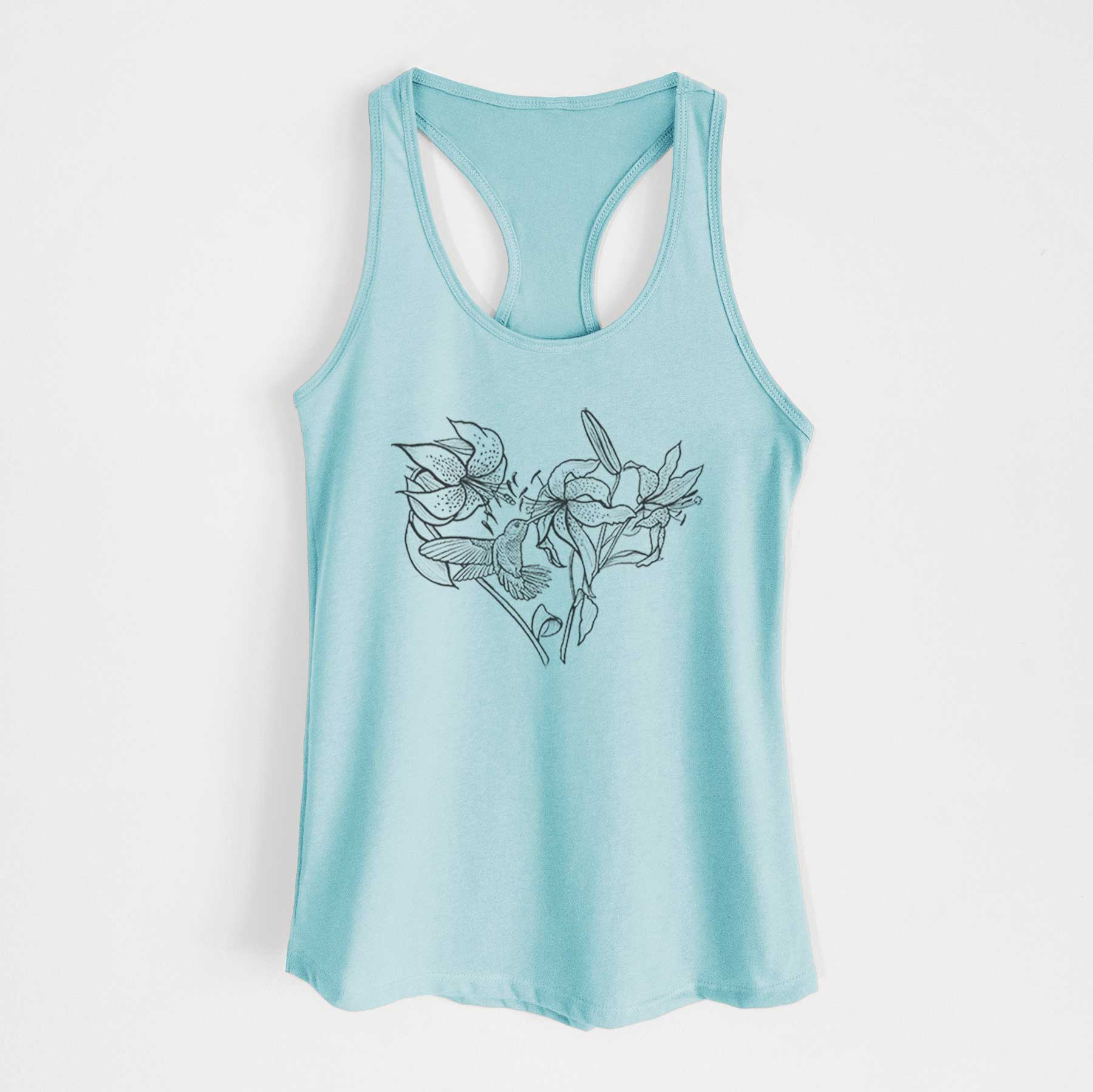 Hummingbird with Lillies Heart - Women's Racerback Tanktop