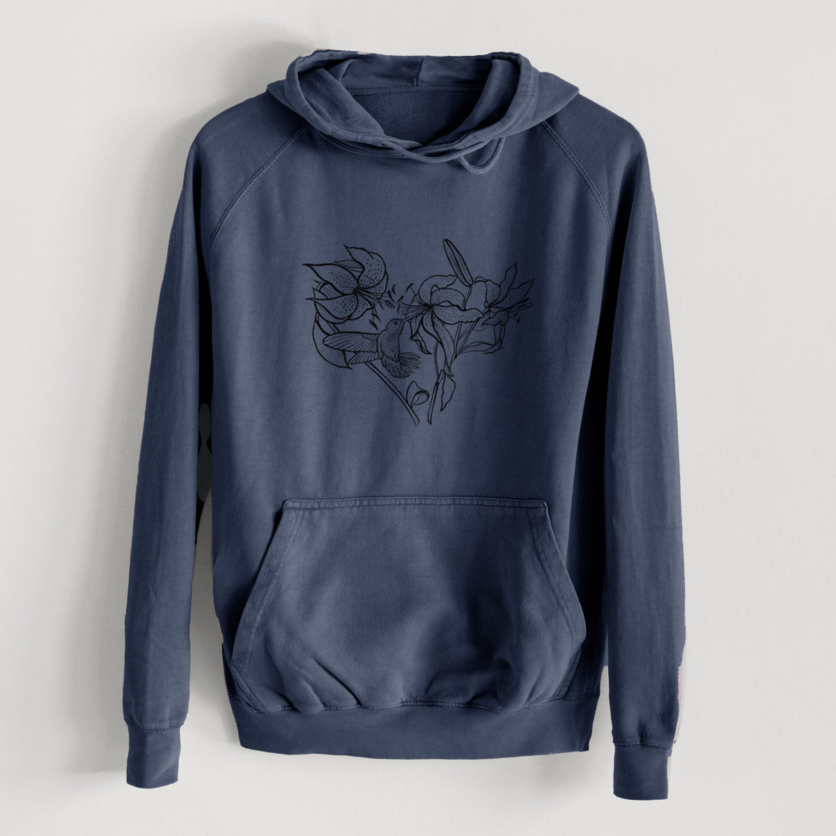 Hummingbird with Lillies Heart  - Mid-Weight Unisex Vintage 100% Cotton Hoodie