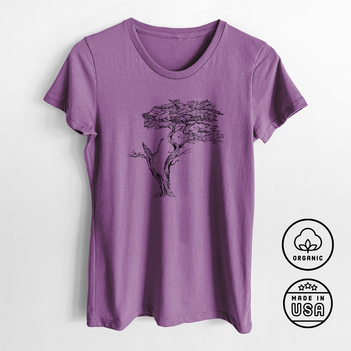 The Lone Cypress - Cupressus Macrocarpa - Monterey Cypress - Women&#39;s Crewneck - Made in USA - 100% Organic Cotton
