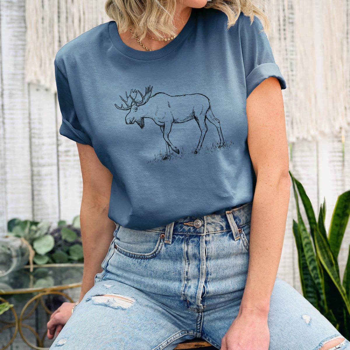 Bull Moose - Alces alces - Lightweight 100% Cotton Unisex Crewneck