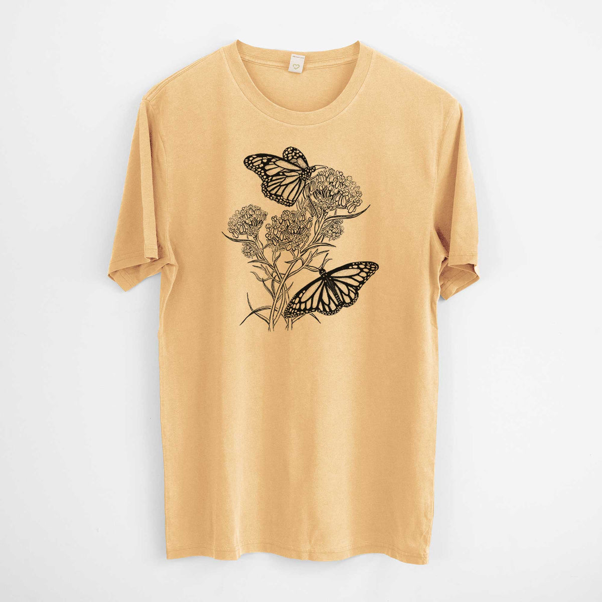Narrowleaf Milkweed with Monarchs -  Mineral Wash 100% Organic Cotton Short Sleeve
