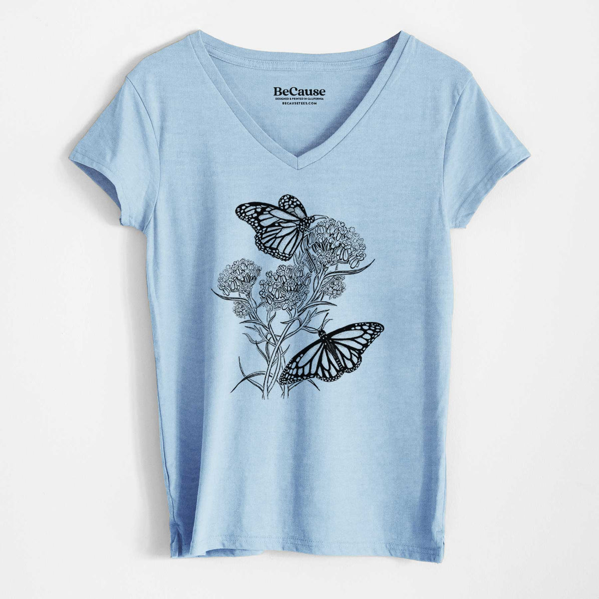 Narrowleaf Milkweed with Monarchs - Women&#39;s 100% Recycled V-neck