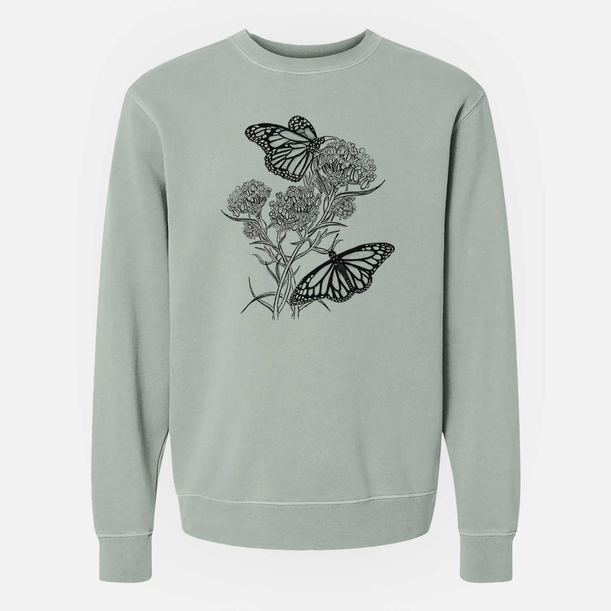 Narrowleaf Milkweed with Monarchs - Unisex Pigment Dyed Crew Sweatshirt