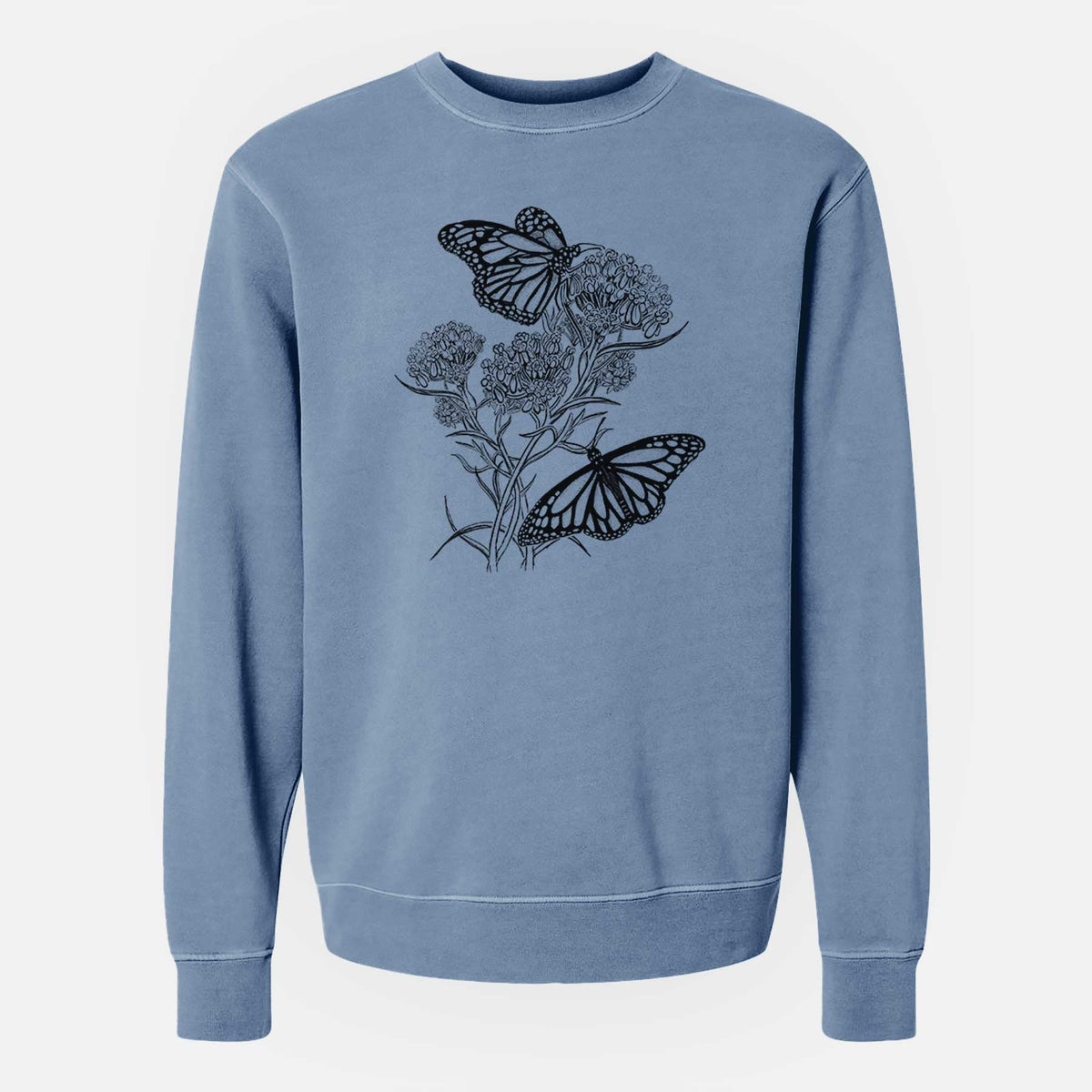 Narrowleaf Milkweed with Monarchs - Unisex Pigment Dyed Crew Sweatshirt