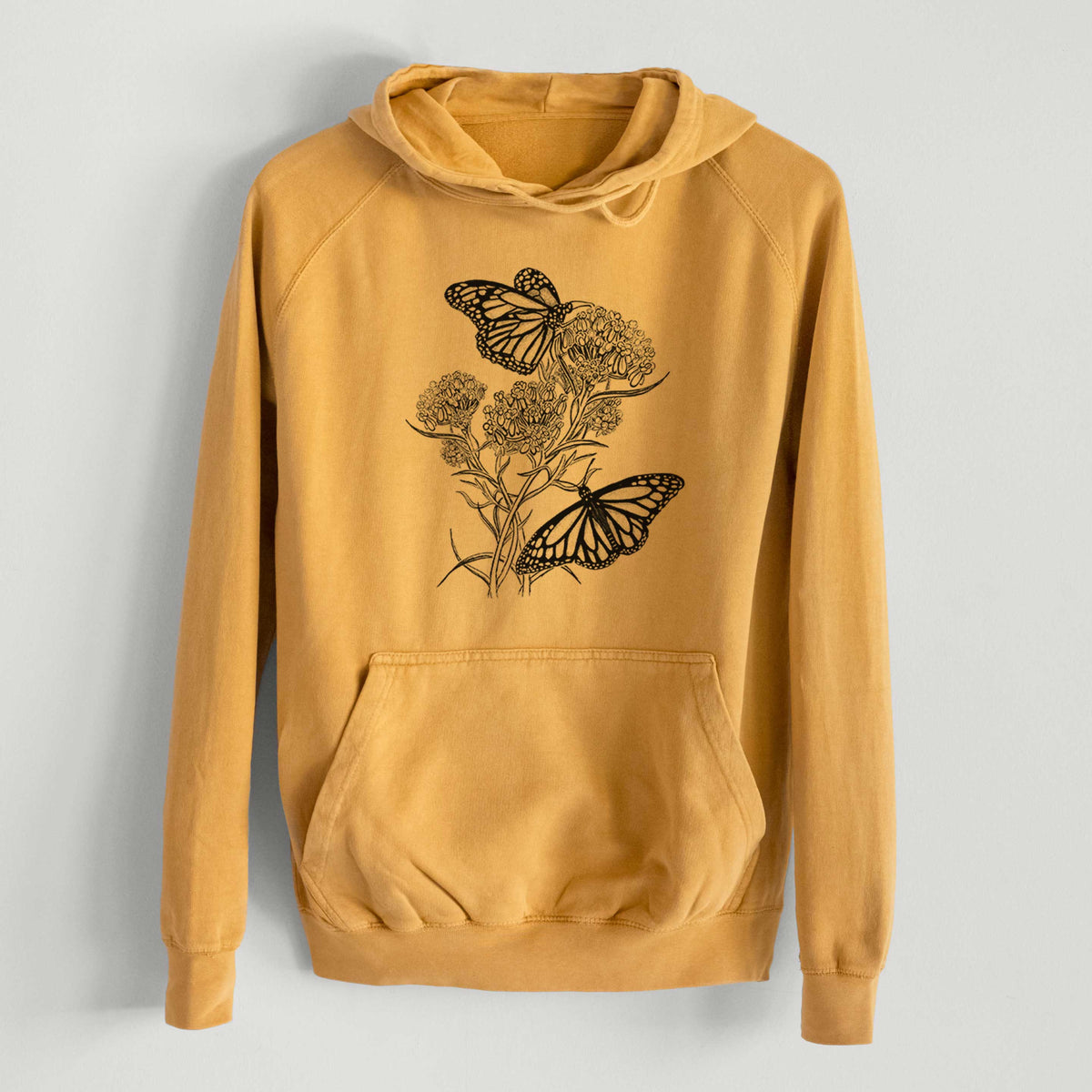 Narrowleaf Milkweed with Monarchs  - Mid-Weight Unisex Vintage 100% Cotton Hoodie