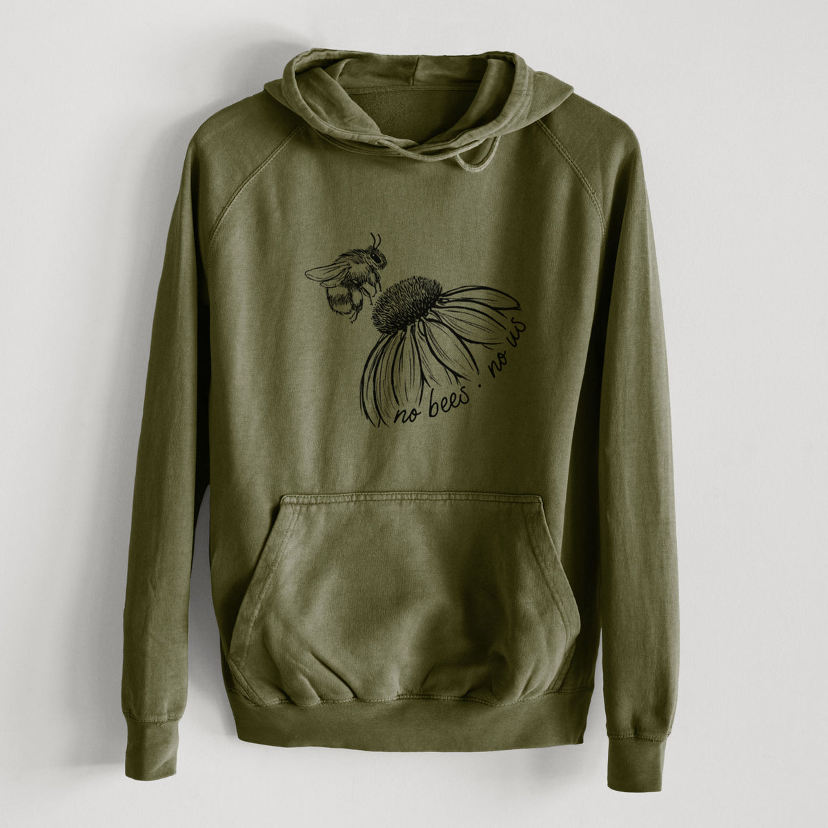 No Bees No Us  - Mid-Weight Unisex Vintage 100% Cotton Hoodie