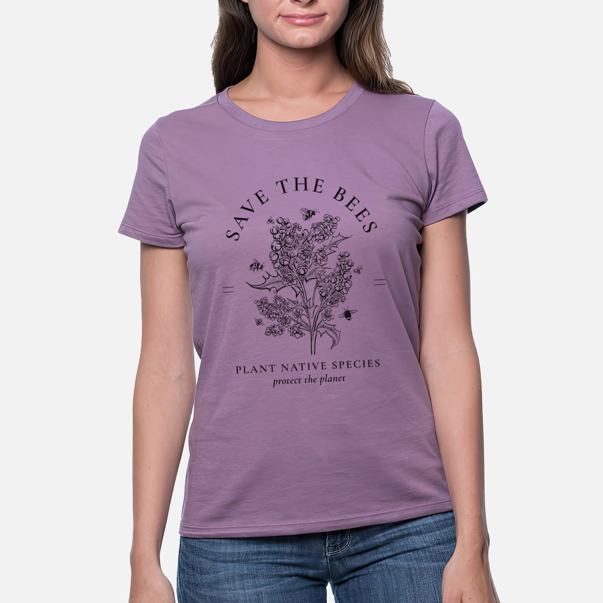 Save the Bees - Plant Native Species - Women&#39;s Crewneck - Made in USA - 100% Organic Cotton