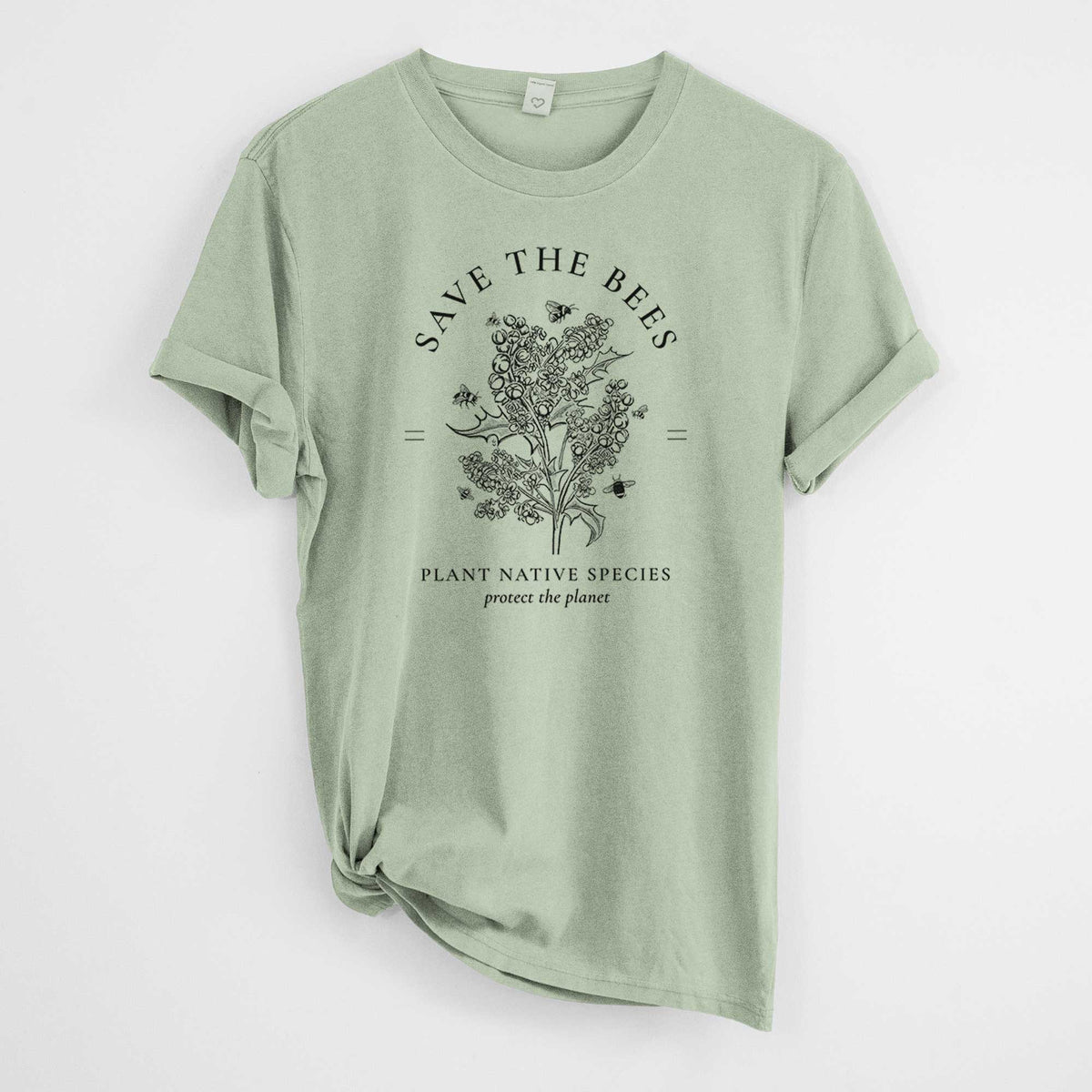 Save the Bees - Plant Native Species -  Mineral Wash 100% Organic Cotton Short Sleeve