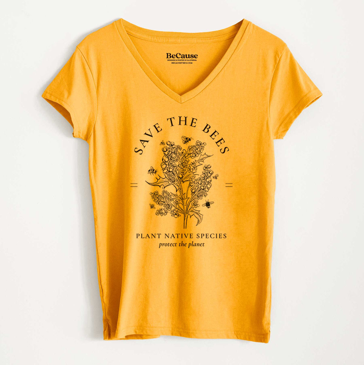 Save the Bees - Plant Native Species - Women&#39;s 100% Recycled V-neck