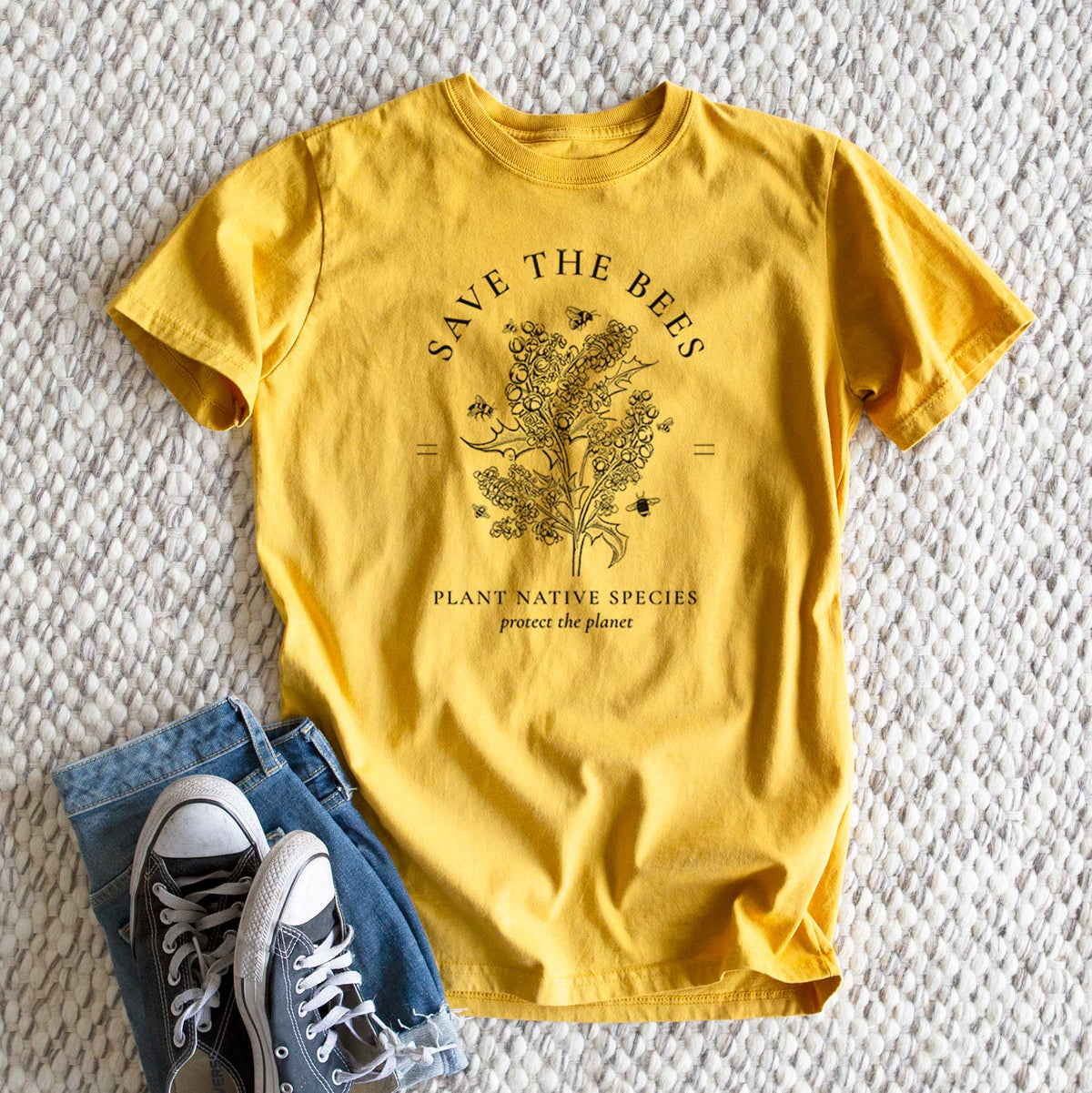 Save the Bees - Plant Native Species - Heavyweight Men&#39;s 100% Organic Cotton Tee