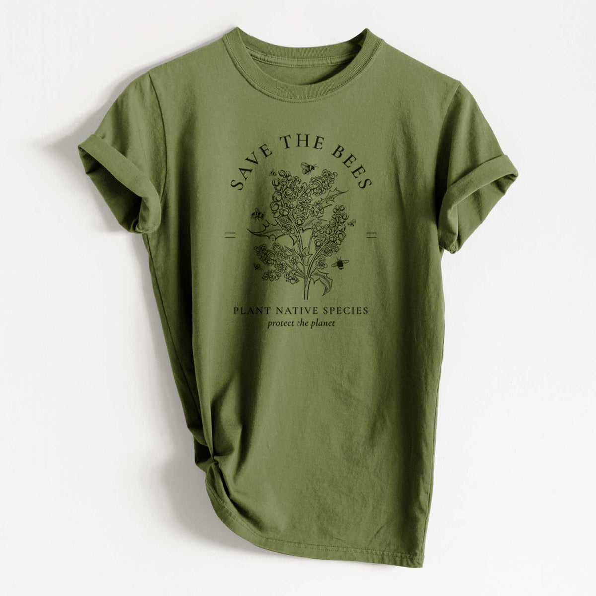 Save the Bees - Plant Native Species - Heavyweight Men&#39;s 100% Organic Cotton Tee