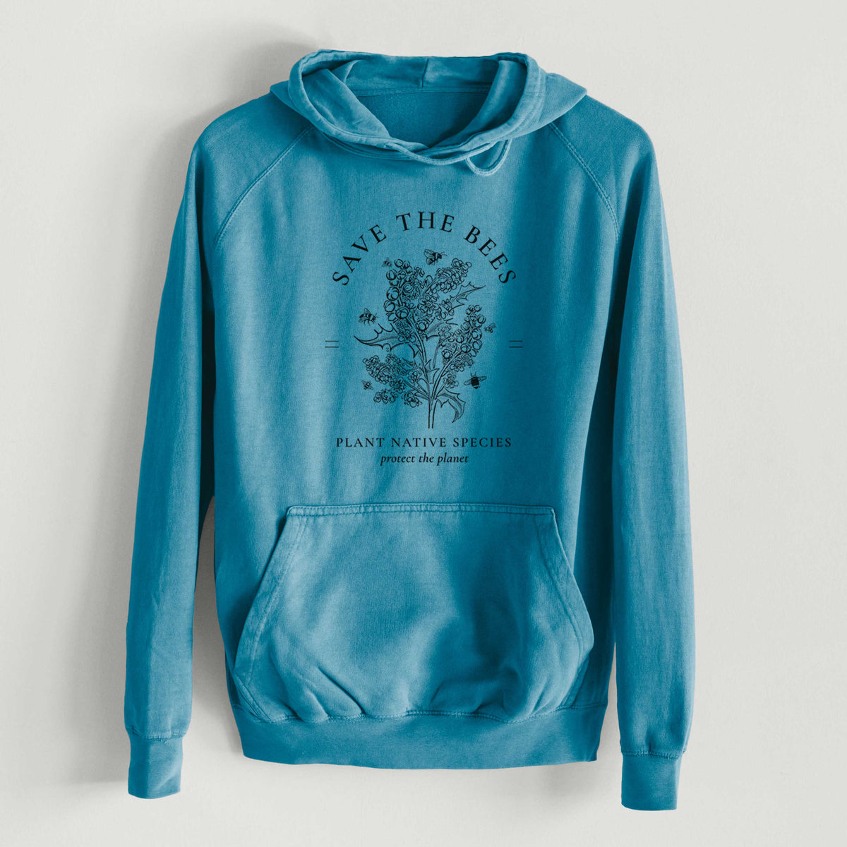 Save the Bees - Plant Native Species  - Mid-Weight Unisex Vintage 100% Cotton Hoodie