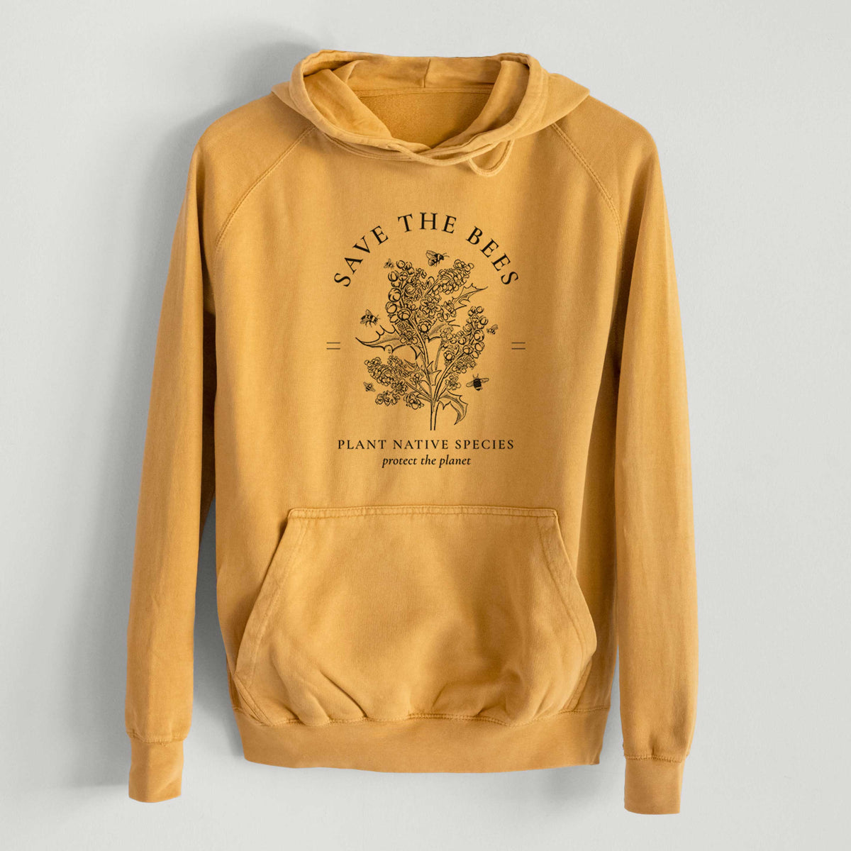 Save the Bees - Plant Native Species  - Mid-Weight Unisex Vintage 100% Cotton Hoodie