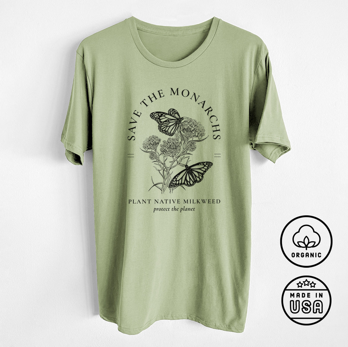 Save the Monarchs - Plant Native Milkweed - Unisex Crewneck - Made in USA - 100% Organic Cotton