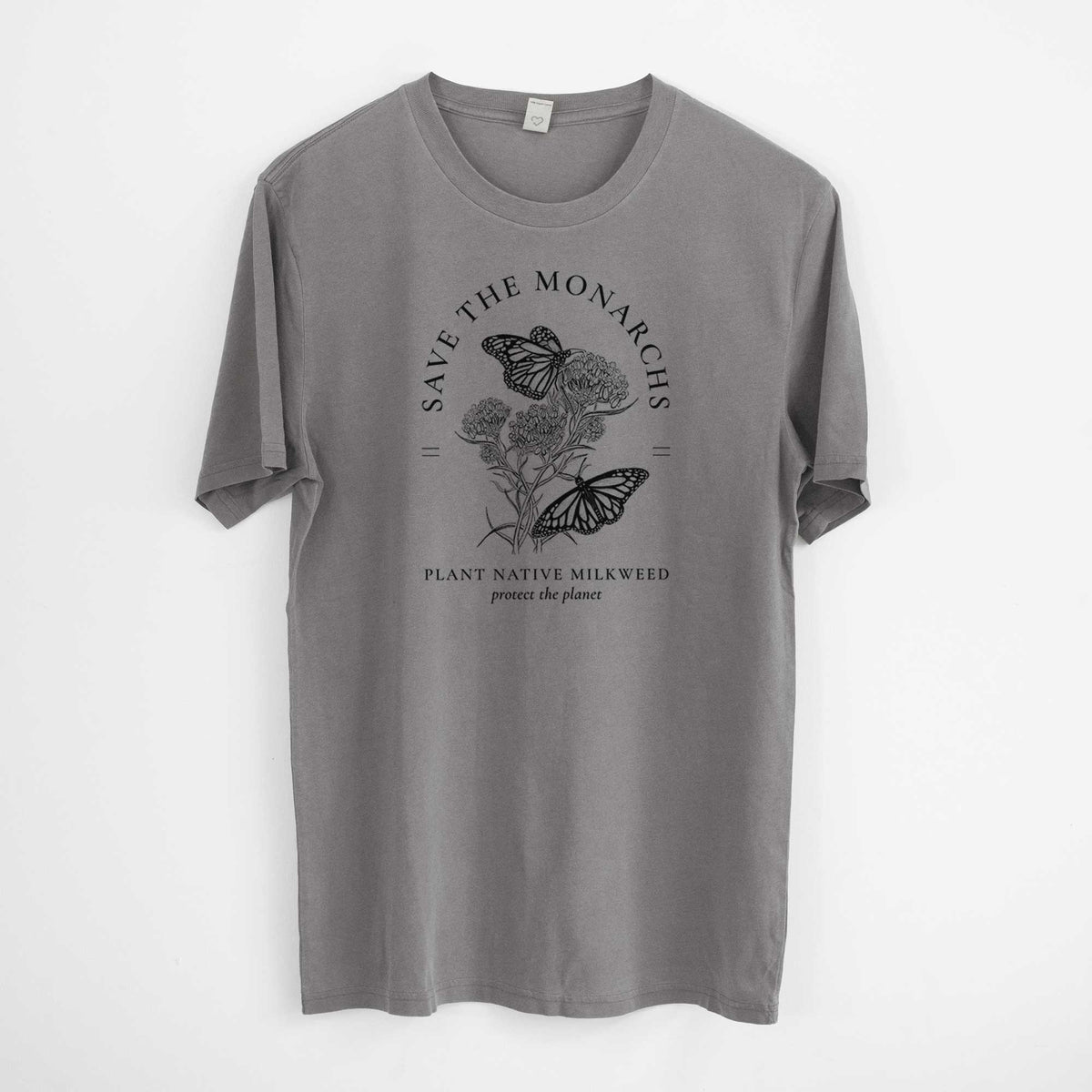 Save the Monarchs - Plant Native Milkweed -  Mineral Wash 100% Organic Cotton Short Sleeve