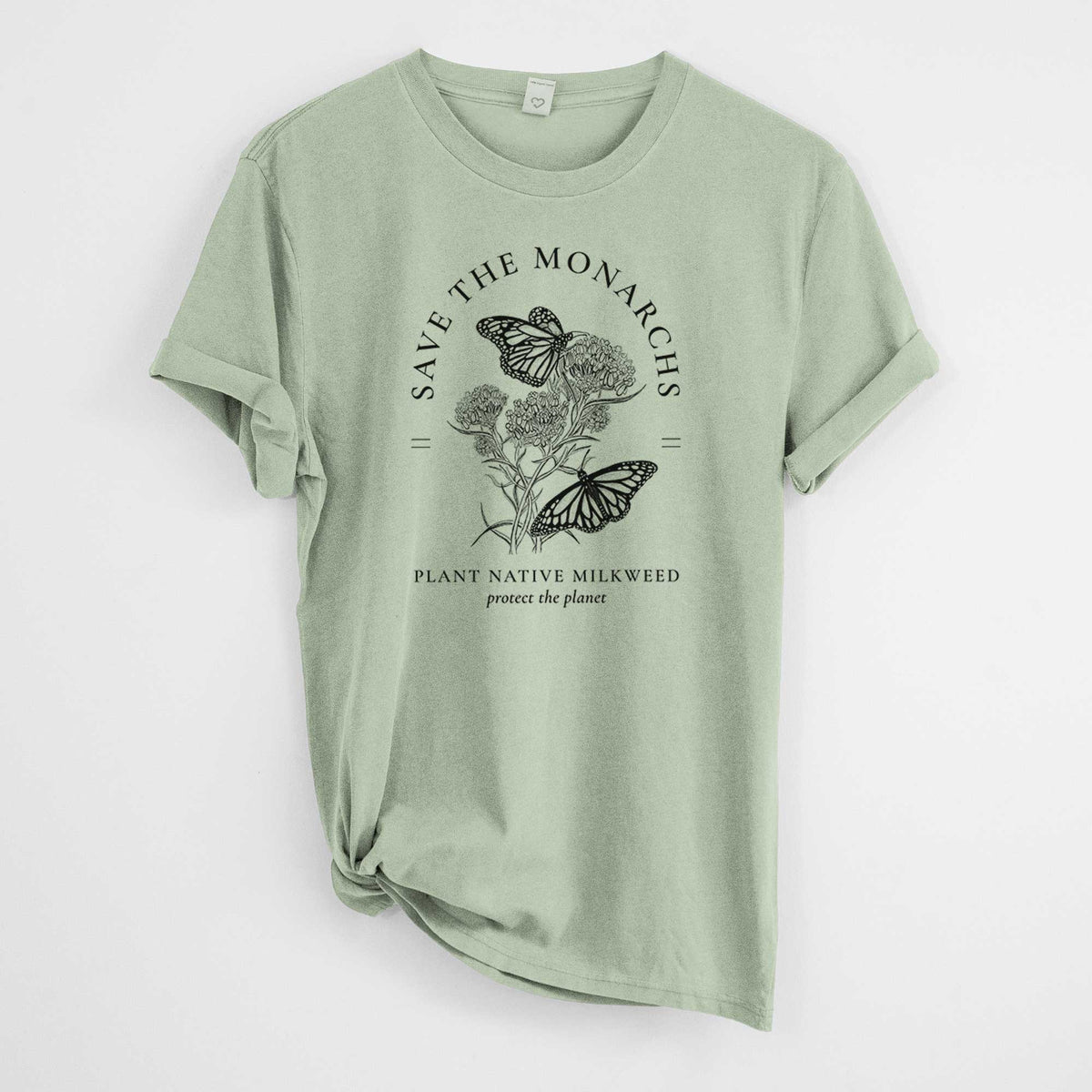 Save the Monarchs - Plant Native Milkweed -  Mineral Wash 100% Organic Cotton Short Sleeve