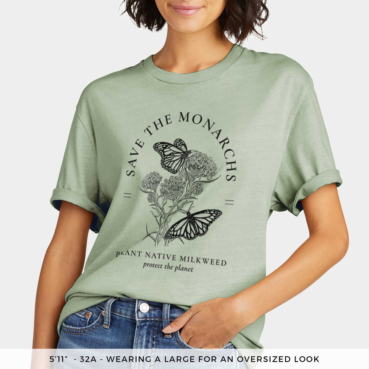 Save the Monarchs - Plant Native Milkweed -  Mineral Wash 100% Organic Cotton Short Sleeve