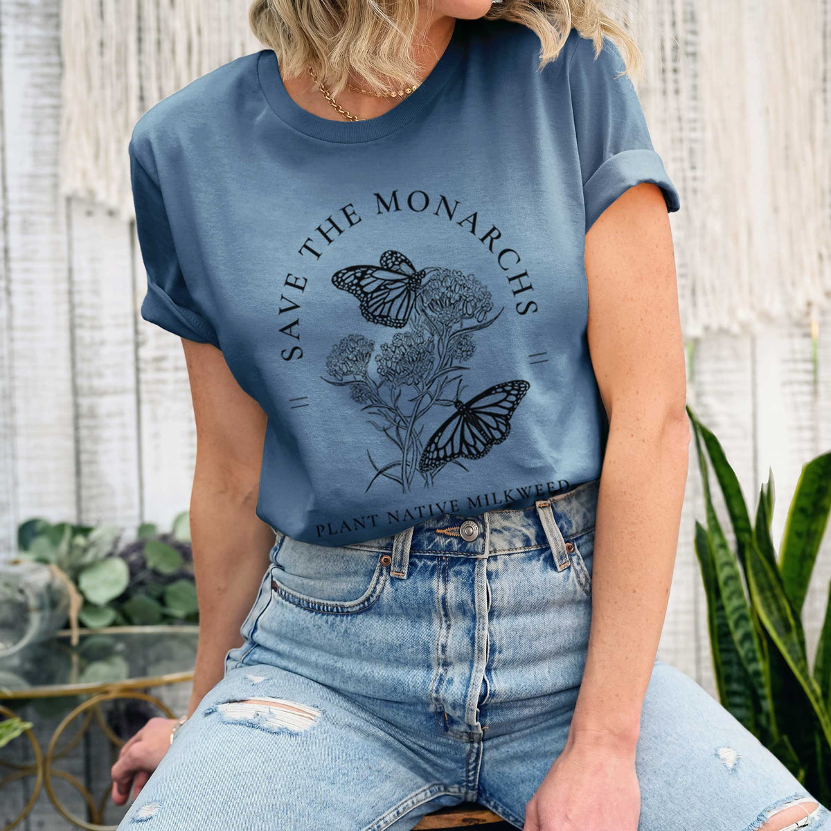 Save the Monarchs - Plant Native Milkweed - Lightweight 100% Cotton Unisex Crewneck