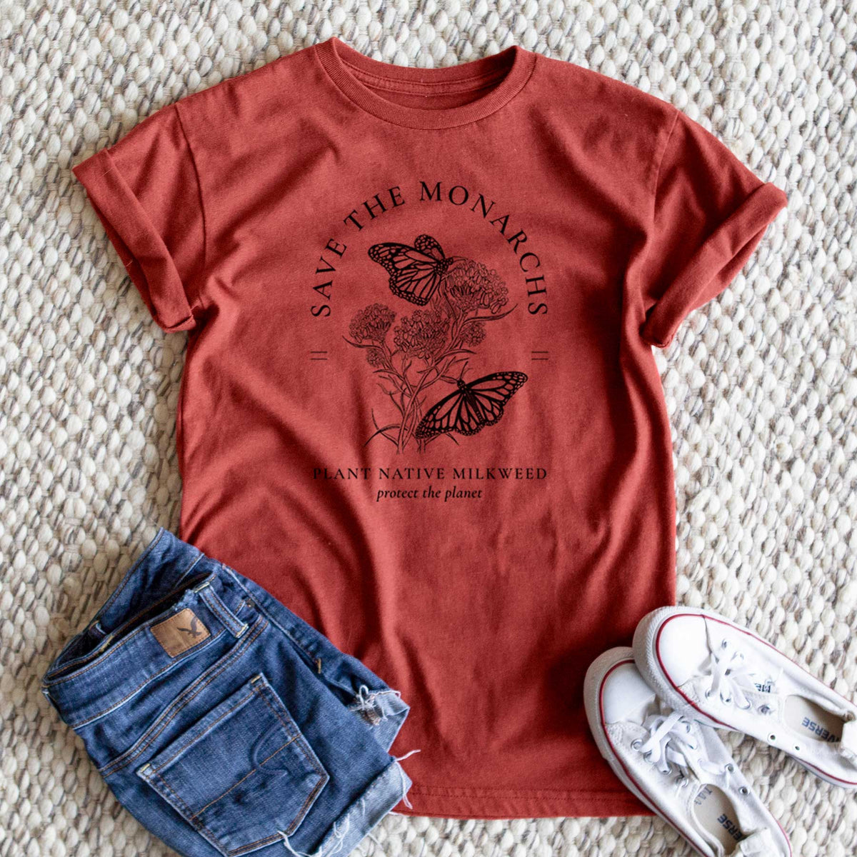 Save the Monarchs - Plant Native Milkweed - Unisex Recycled Eco Tee  - CLOSEOUT - FINAL SALE