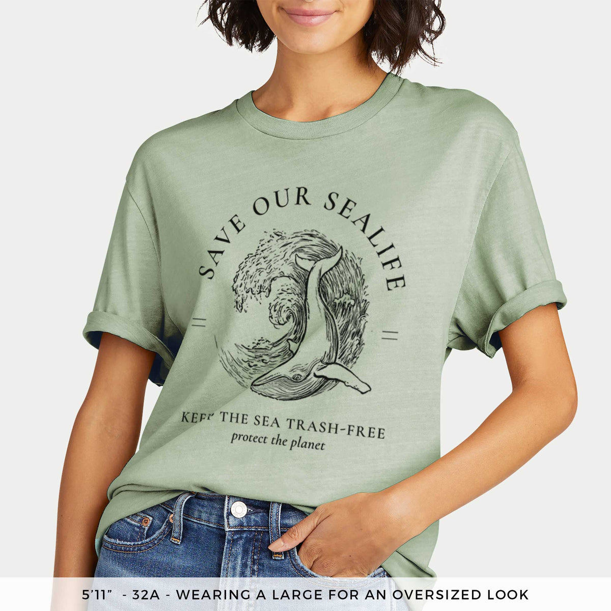 Save our Sealife - Keep the Sea Trash-Free -  Mineral Wash 100% Organic Cotton Short Sleeve