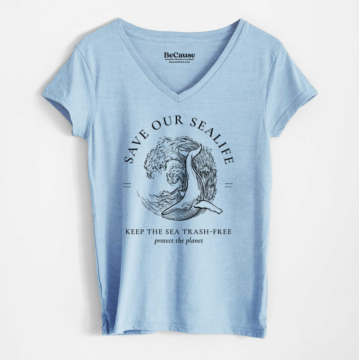 Save our Sealife - Keep the Sea Trash-Free - Women&#39;s 100% Recycled V-neck