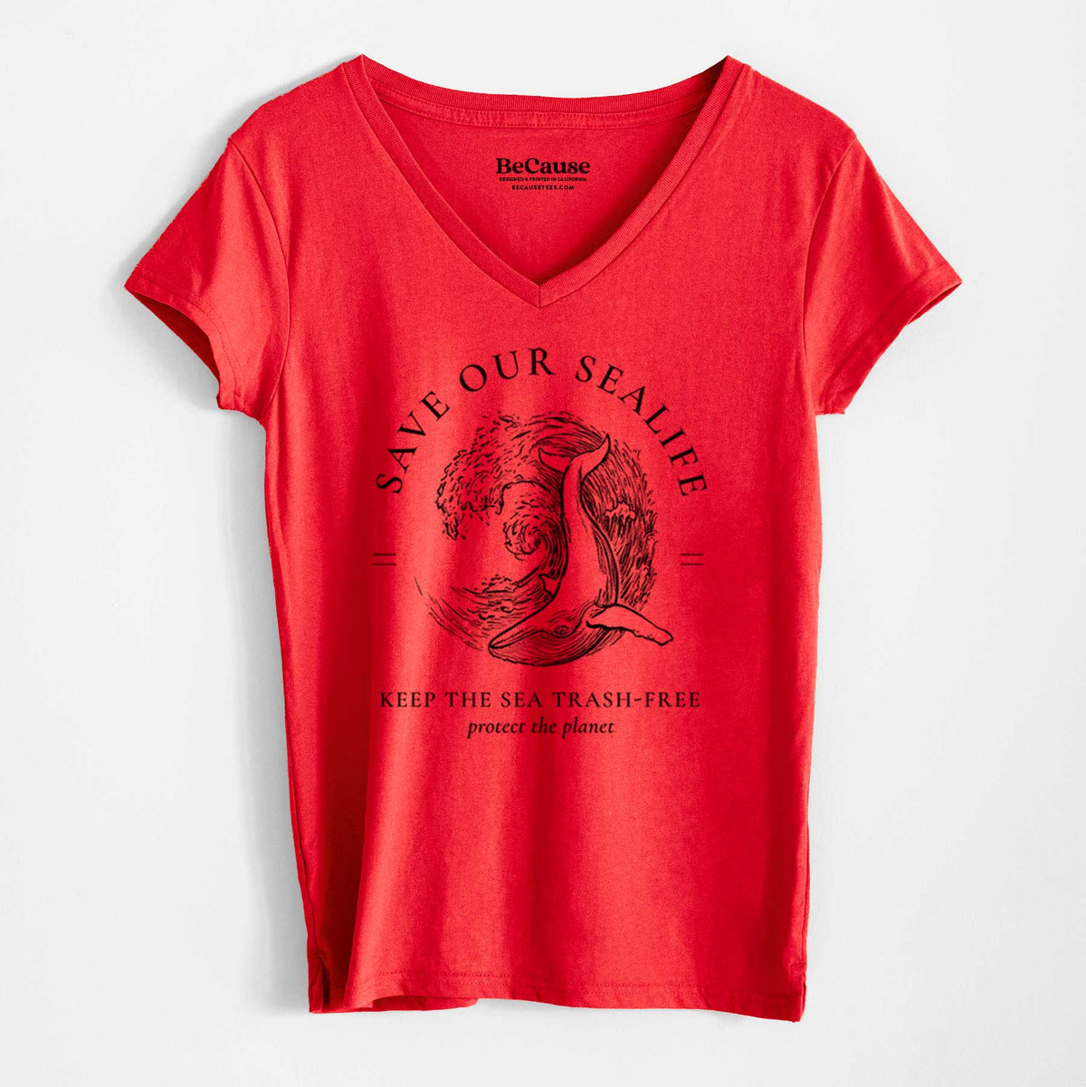 Save our Sealife - Keep the Sea Trash-Free - Women&#39;s 100% Recycled V-neck