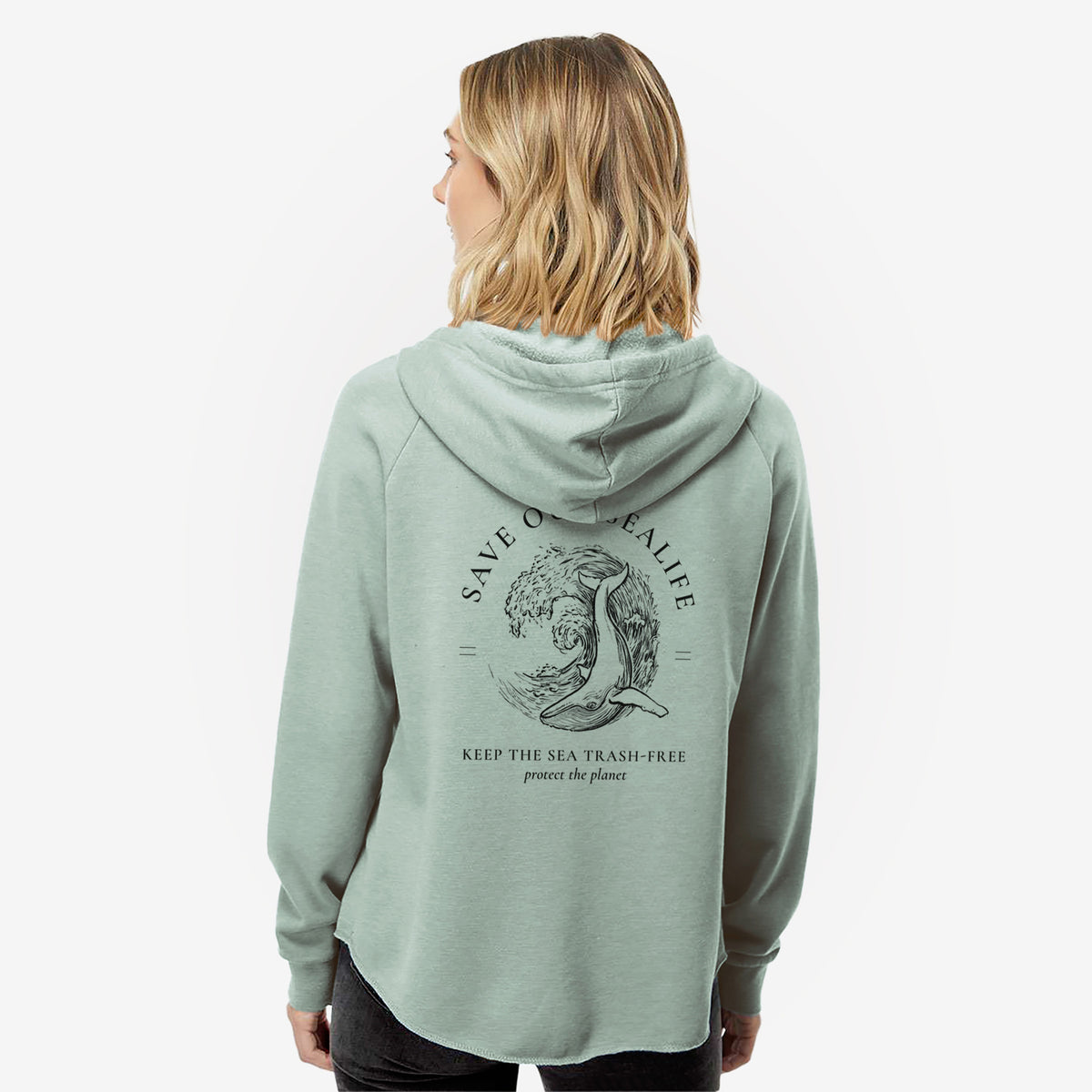Save our Sealife - Keep the Sea Trash-Free - Women&#39;s Cali Wave Zip-Up Sweatshirt