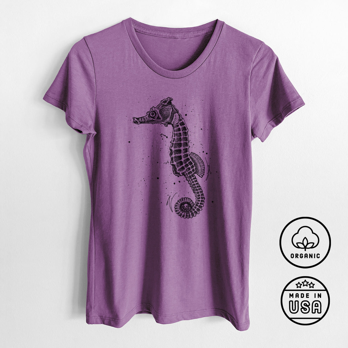 Hippocampus ingens - Pacific Seahorse - Women&#39;s Crewneck - Made in USA - 100% Organic Cotton