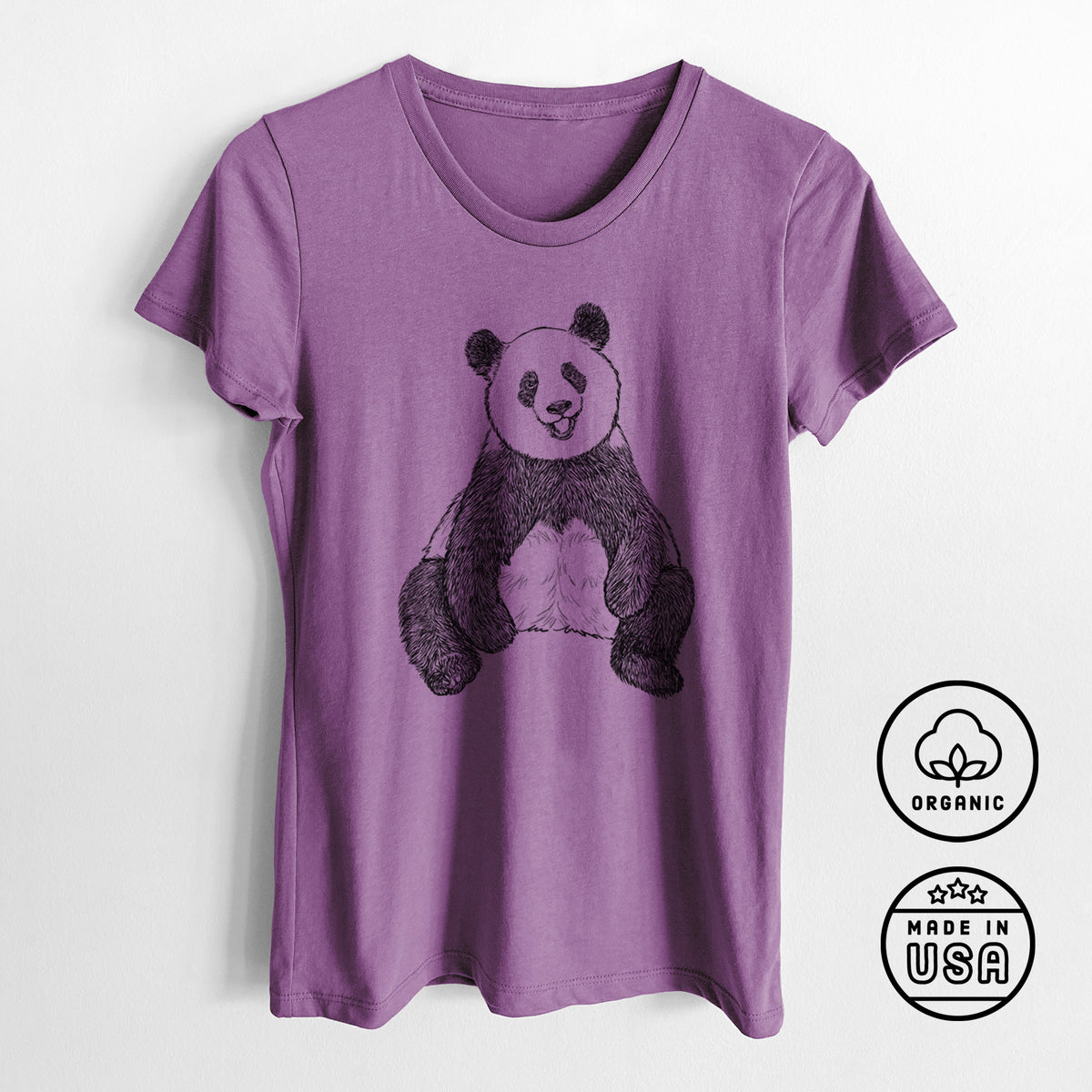 Ailuropoda melanoleuca - Giant Panda Sitting - Women&#39;s Crewneck - Made in USA - 100% Organic Cotton