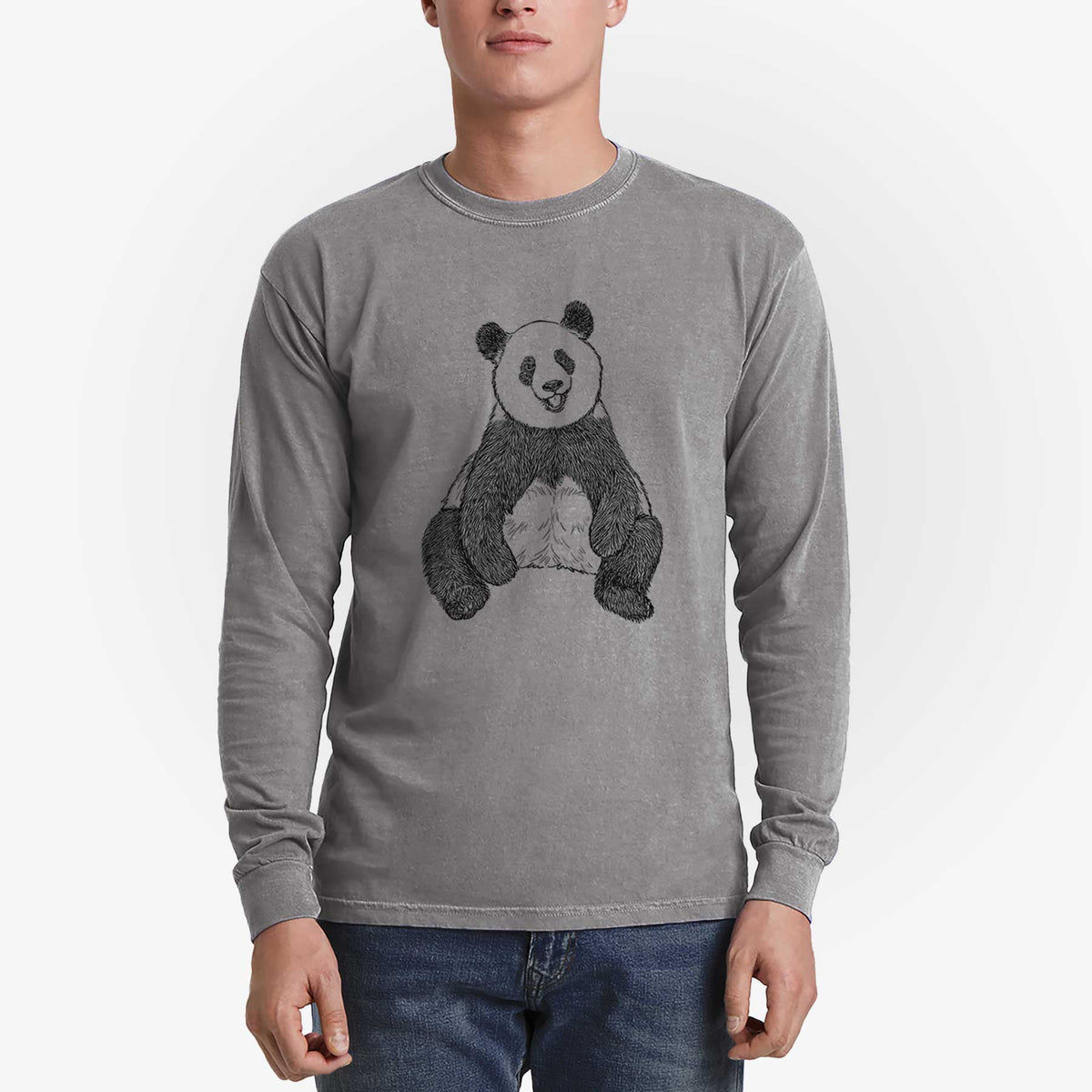 Ailuropoda melanoleuca - Giant Panda Sitting - Heavyweight 100% Cotton Long Sleeve