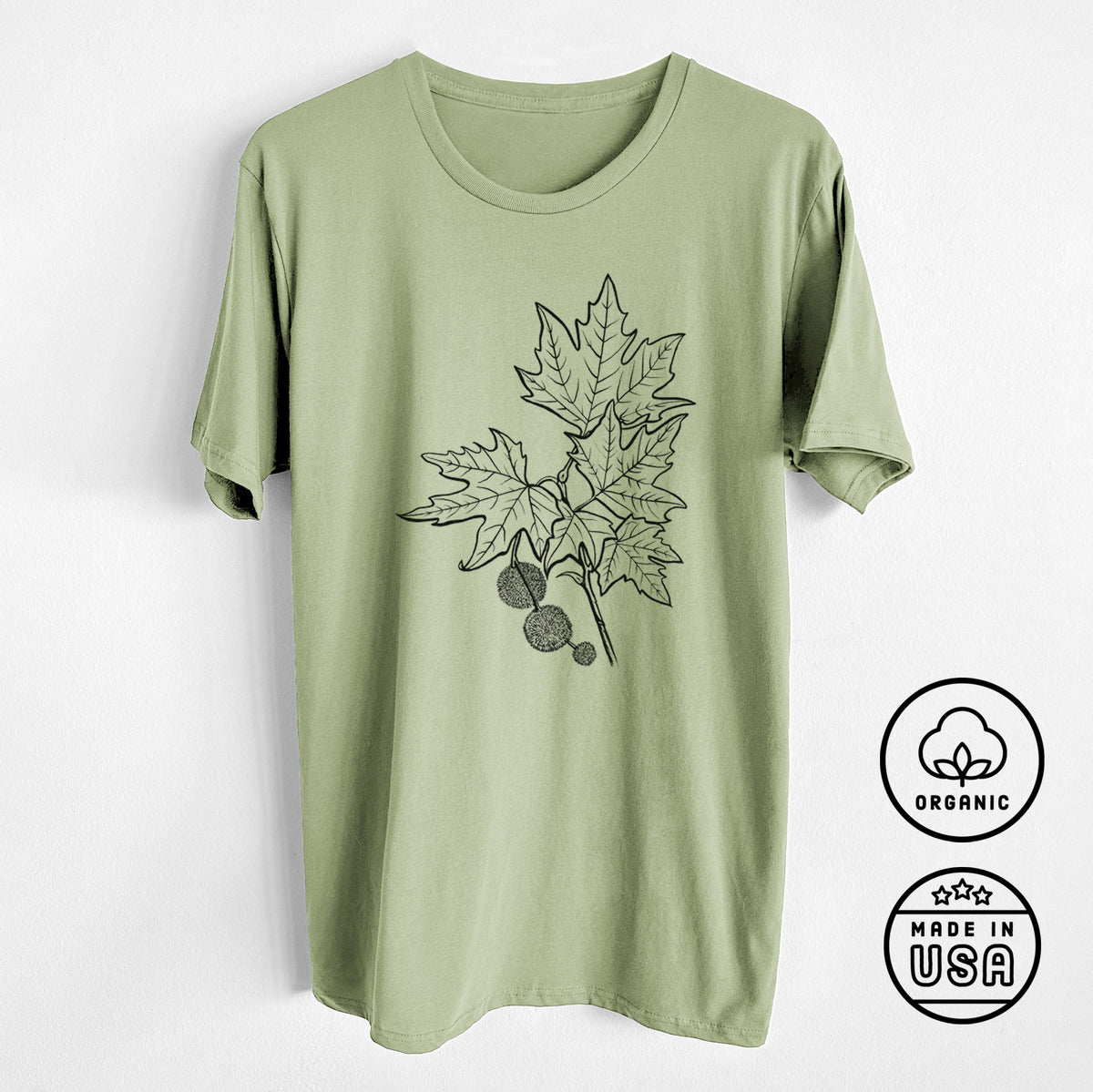 Platanus Orientalis - Oriental Plane Tree Stem with Leaves - Unisex Crewneck - Made in USA - 100% Organic Cotton