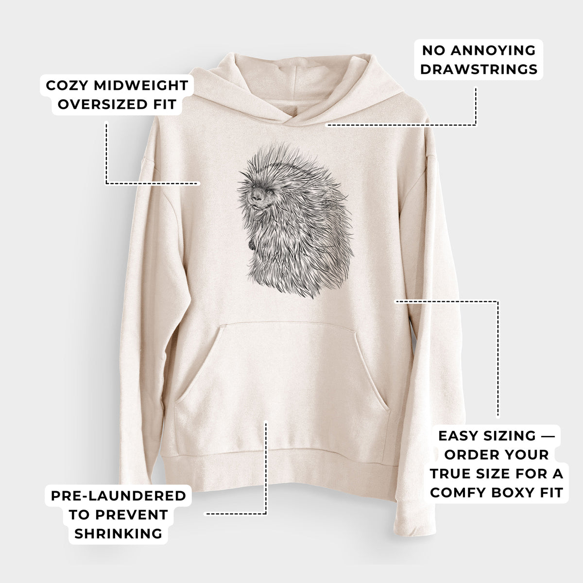 North American Porcupine - Erethizon dorsatum  - Bodega Midweight Hoodie