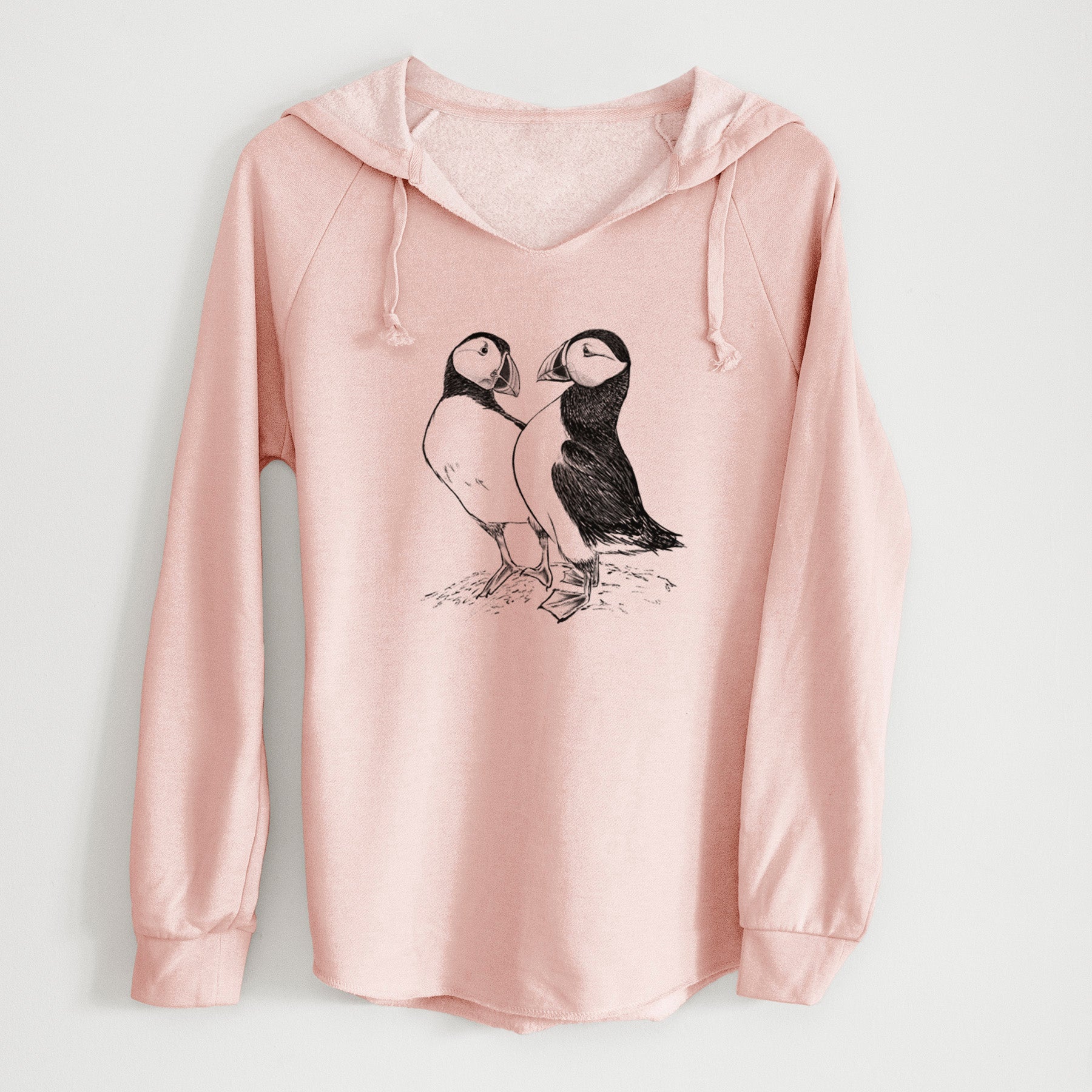 Atlantic Puffins Pair - Fratercula arctica - Cali Wave Hooded Sweatshirt