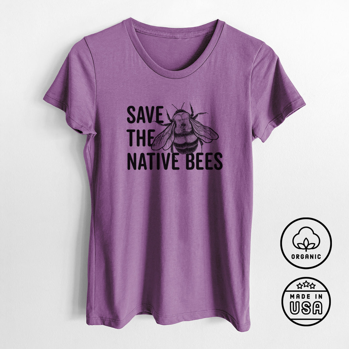 Save the Native Bees - Women&#39;s Crewneck - Made in USA - 100% Organic Cotton