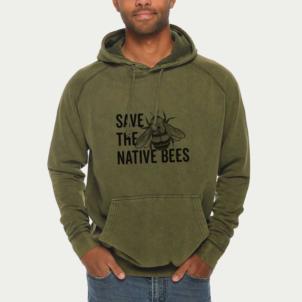 Save the Native Bees  - Mid-Weight Unisex Vintage 100% Cotton Hoodie
