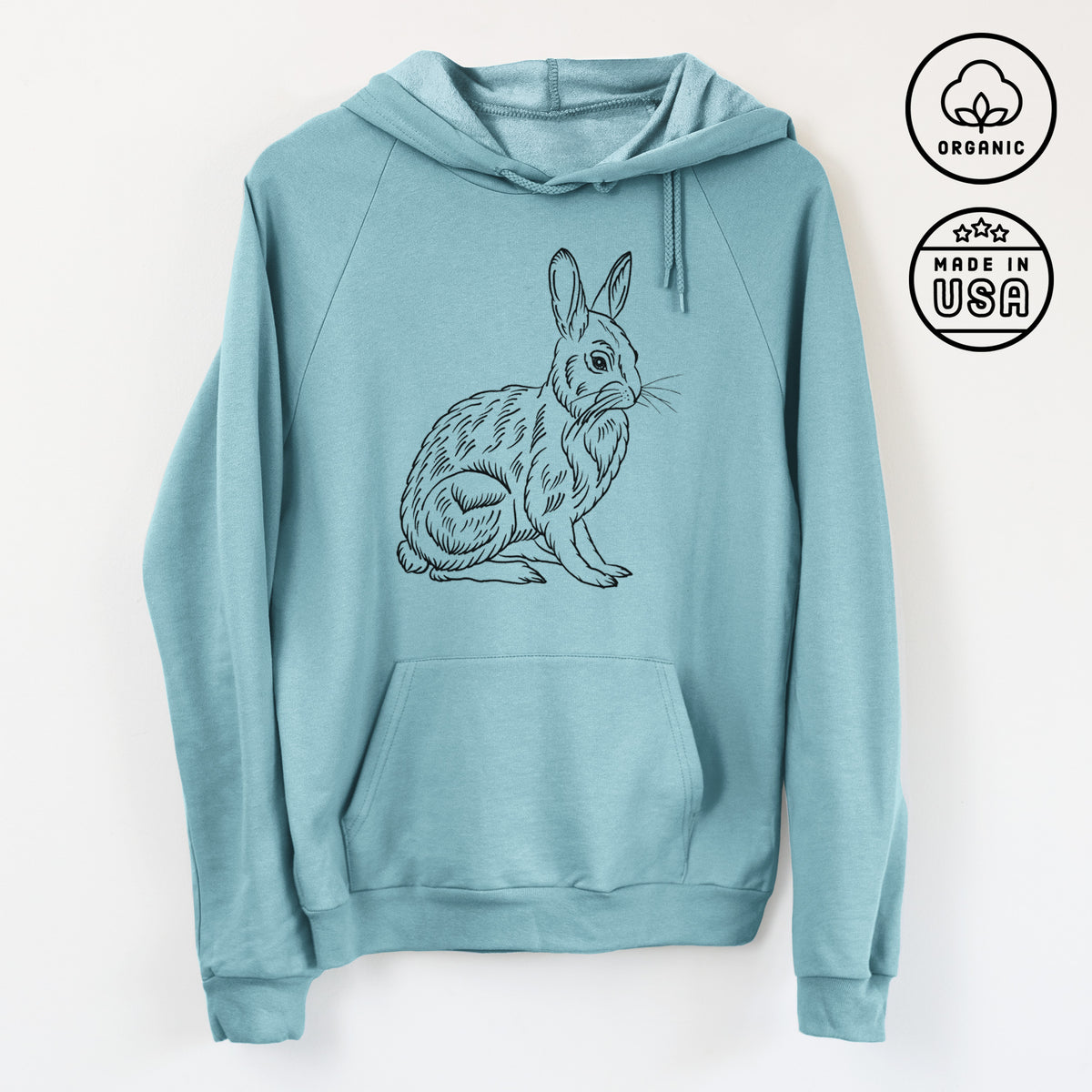 Snoeshoe Hare - Unisex Pullover Hoodie - Made in USA - 100% Organic Cotton