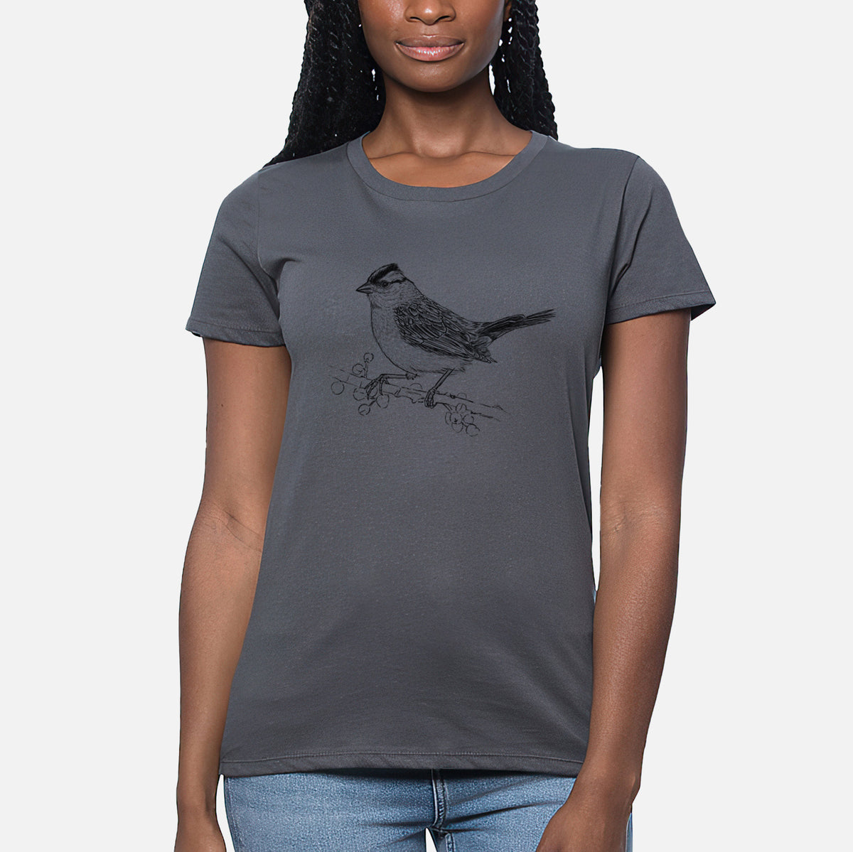 White-crowned Sparrow - Zonotrichia leucophrys - Women&#39;s Crewneck - Made in USA - 100% Organic Cotton