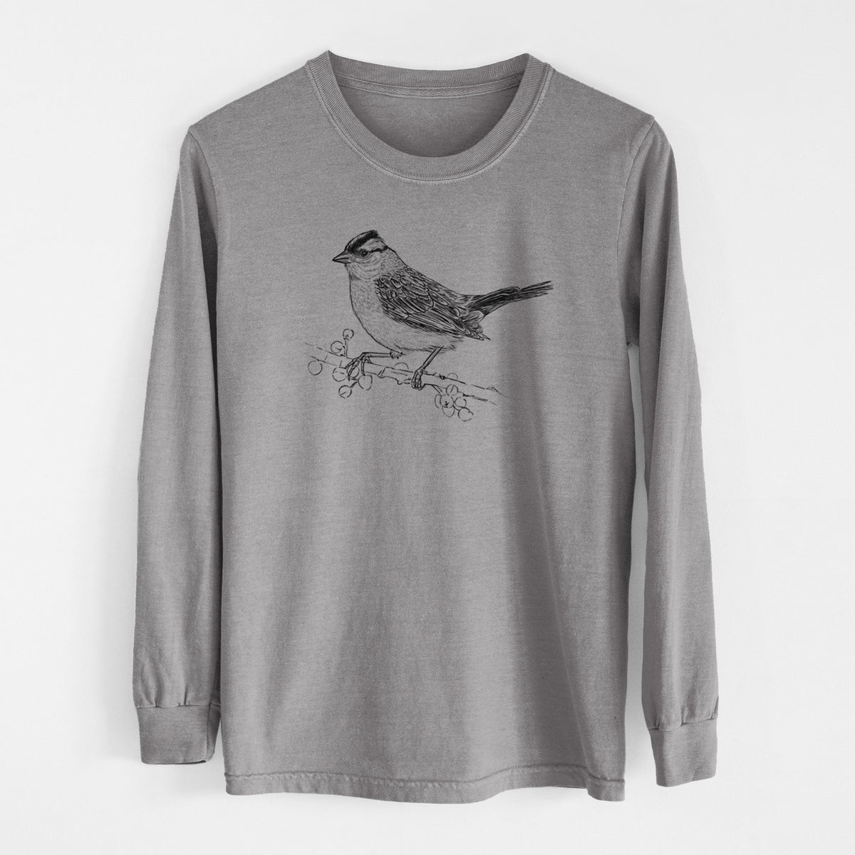 White-crowned Sparrow - Zonotrichia leucophrys - Heavyweight 100% Cotton Long Sleeve