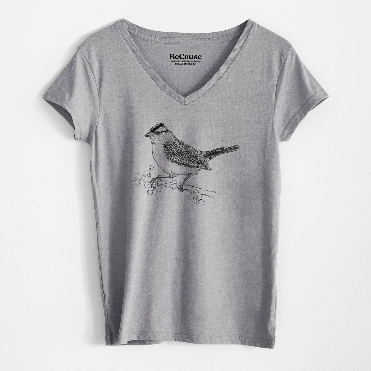 White-crowned Sparrow - Zonotrichia leucophrys - Women&#39;s 100% Recycled V-neck