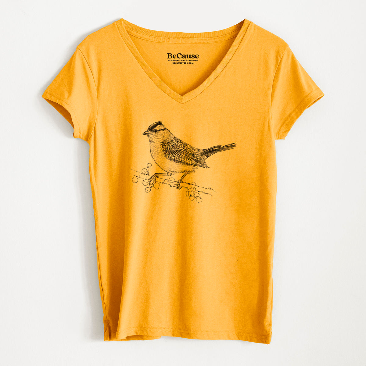 White-crowned Sparrow - Zonotrichia leucophrys - Women&#39;s 100% Recycled V-neck