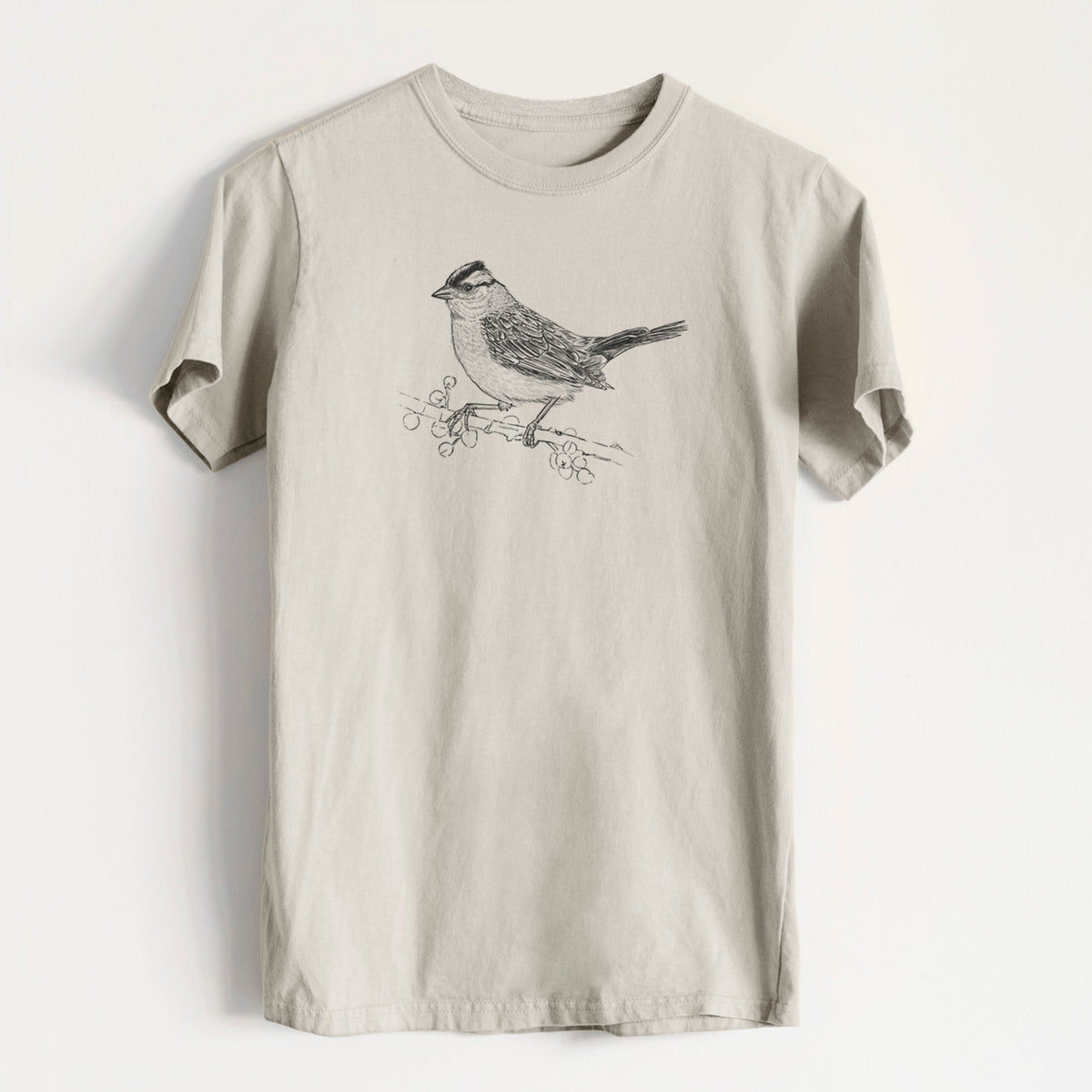 White-crowned Sparrow - Zonotrichia leucophrys - Heavyweight Men&#39;s 100% Organic Cotton Tee