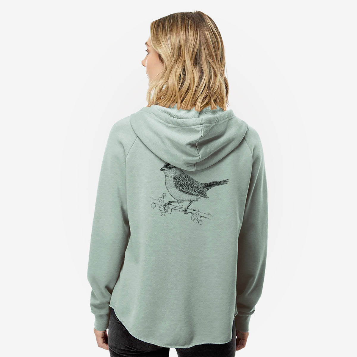 White-crowned Sparrow - Zonotrichia leucophrys - Women&#39;s Cali Wave Zip-Up Sweatshirt