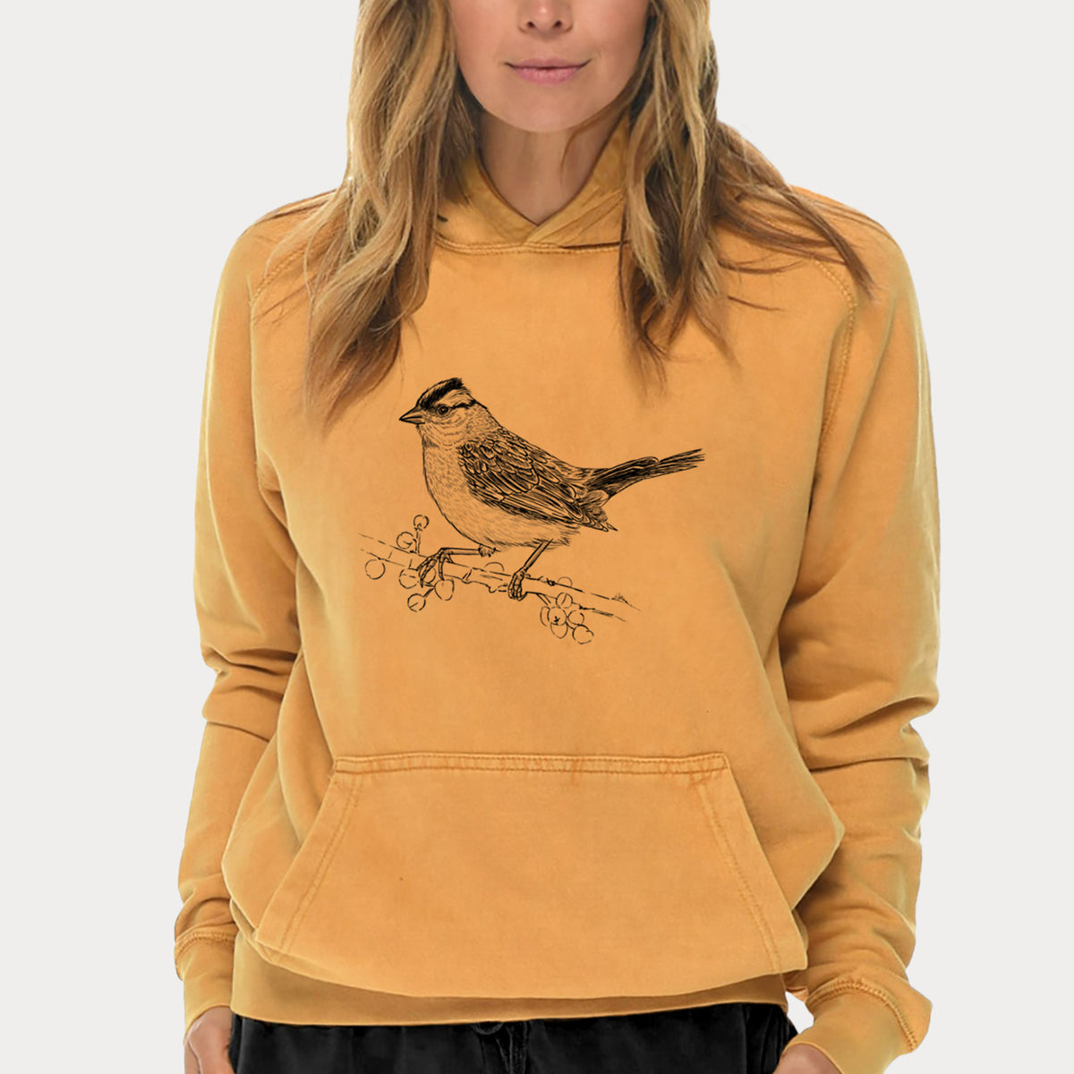 White-crowned Sparrow - Zonotrichia leucophrys  - Mid-Weight Unisex Vintage 100% Cotton Hoodie