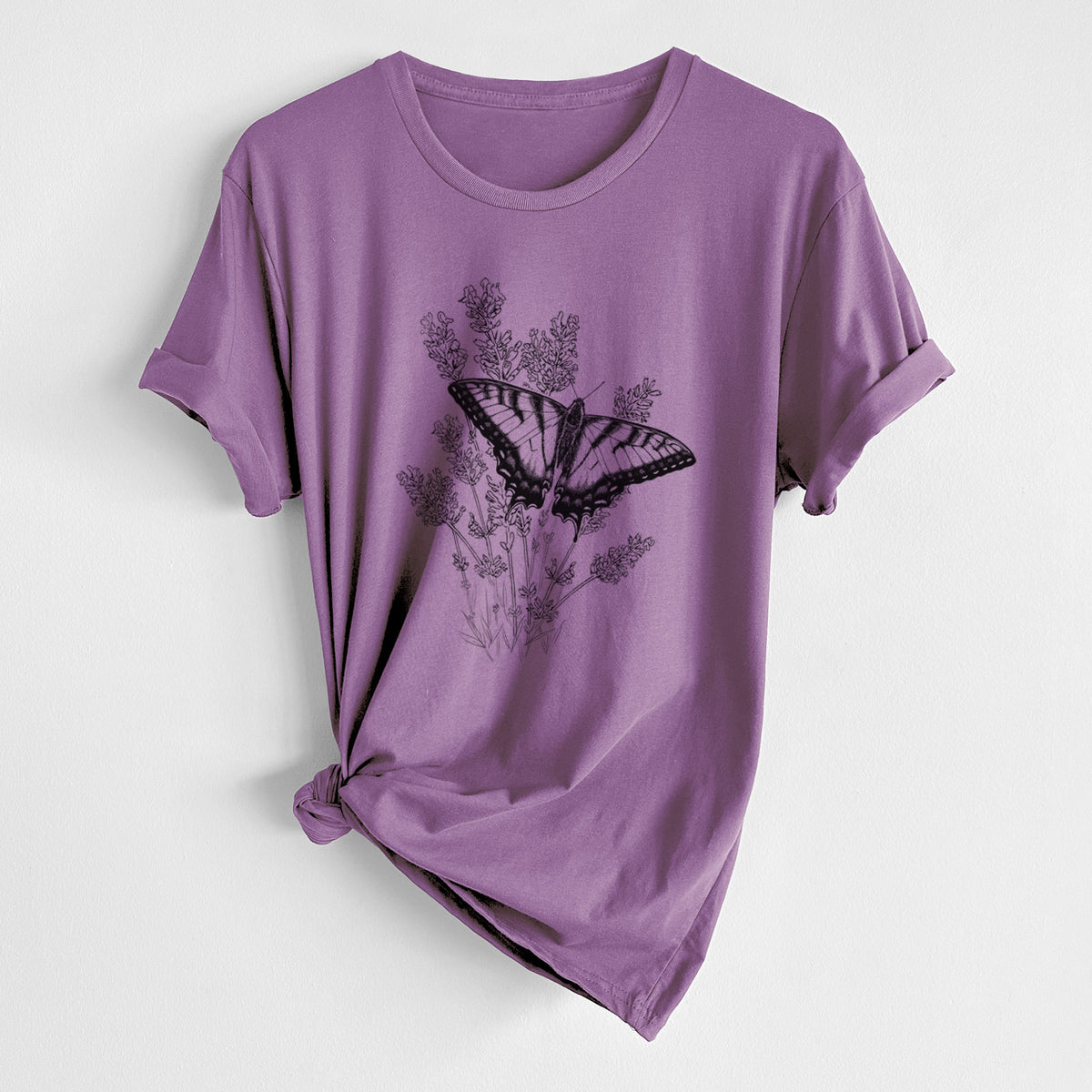 Eastern Tiger Swallowtail with Lavender - Unisex Crewneck - Made in USA - 100% Organic Cotton