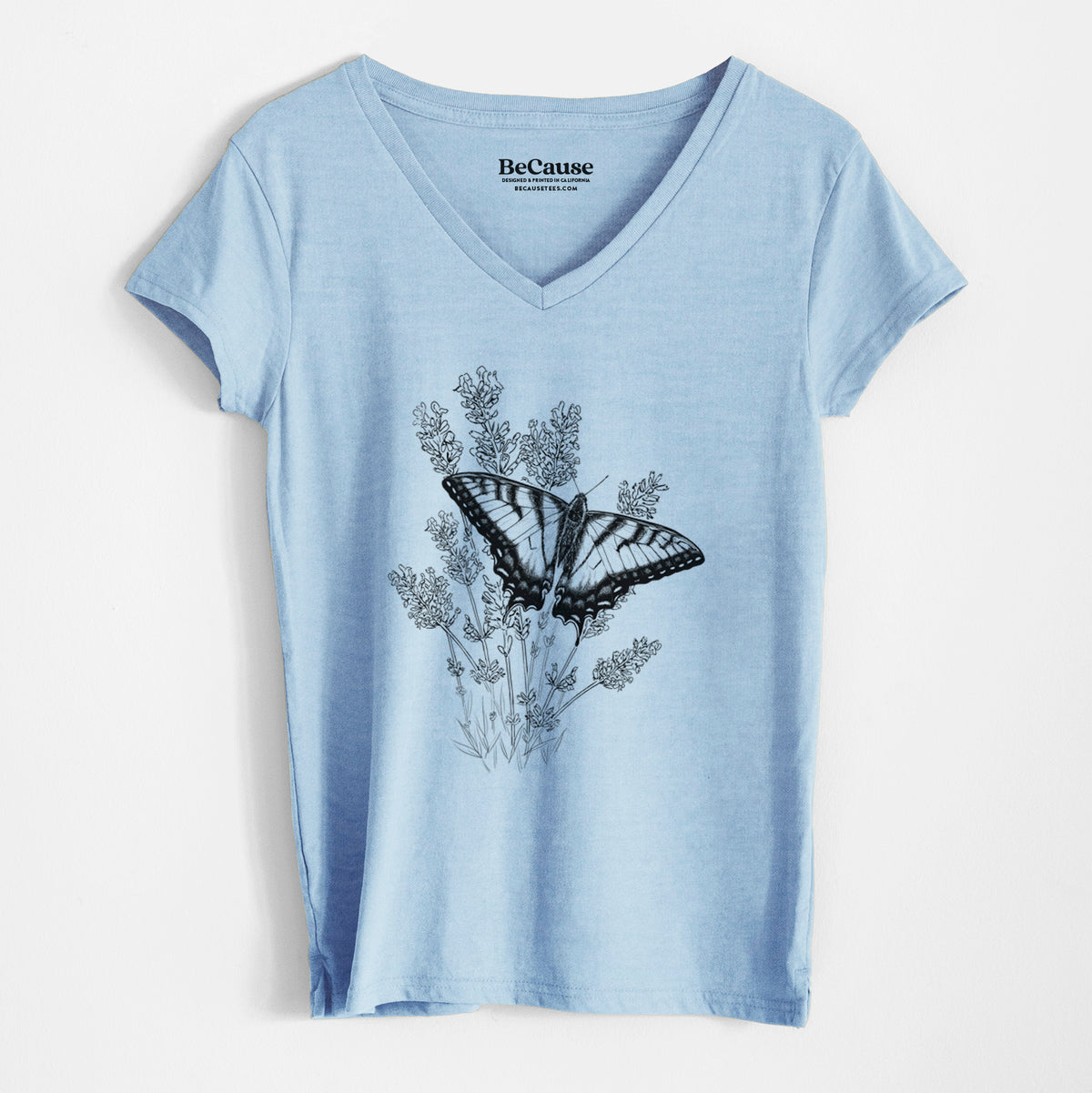 Eastern Tiger Swallowtail with Lavender - Women&#39;s 100% Recycled V-neck