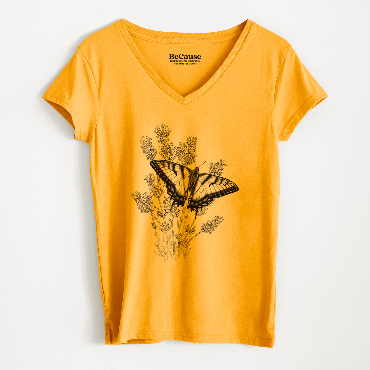 Eastern Tiger Swallowtail with Lavender - Women&#39;s 100% Recycled V-neck