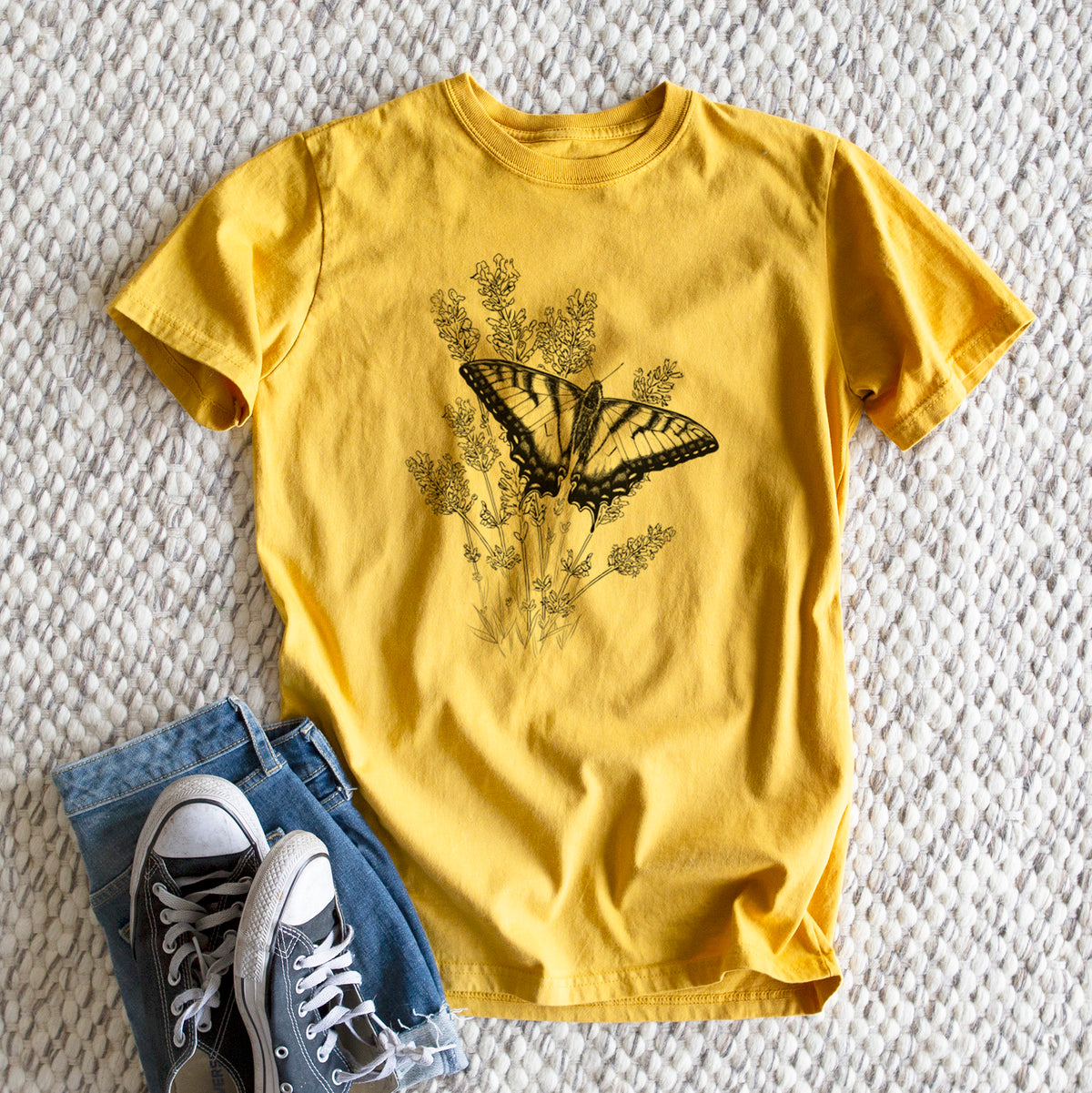 Eastern Tiger Swallowtail with Lavender - Heavyweight Men&#39;s 100% Organic Cotton Tee